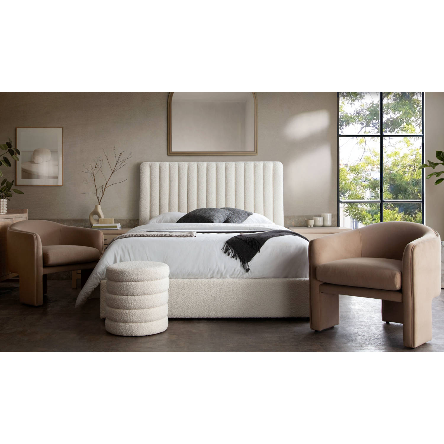 Diamond Sofa Brooke 54" Boucle Queen Bed with Vertical Channel Tuft - Ivory