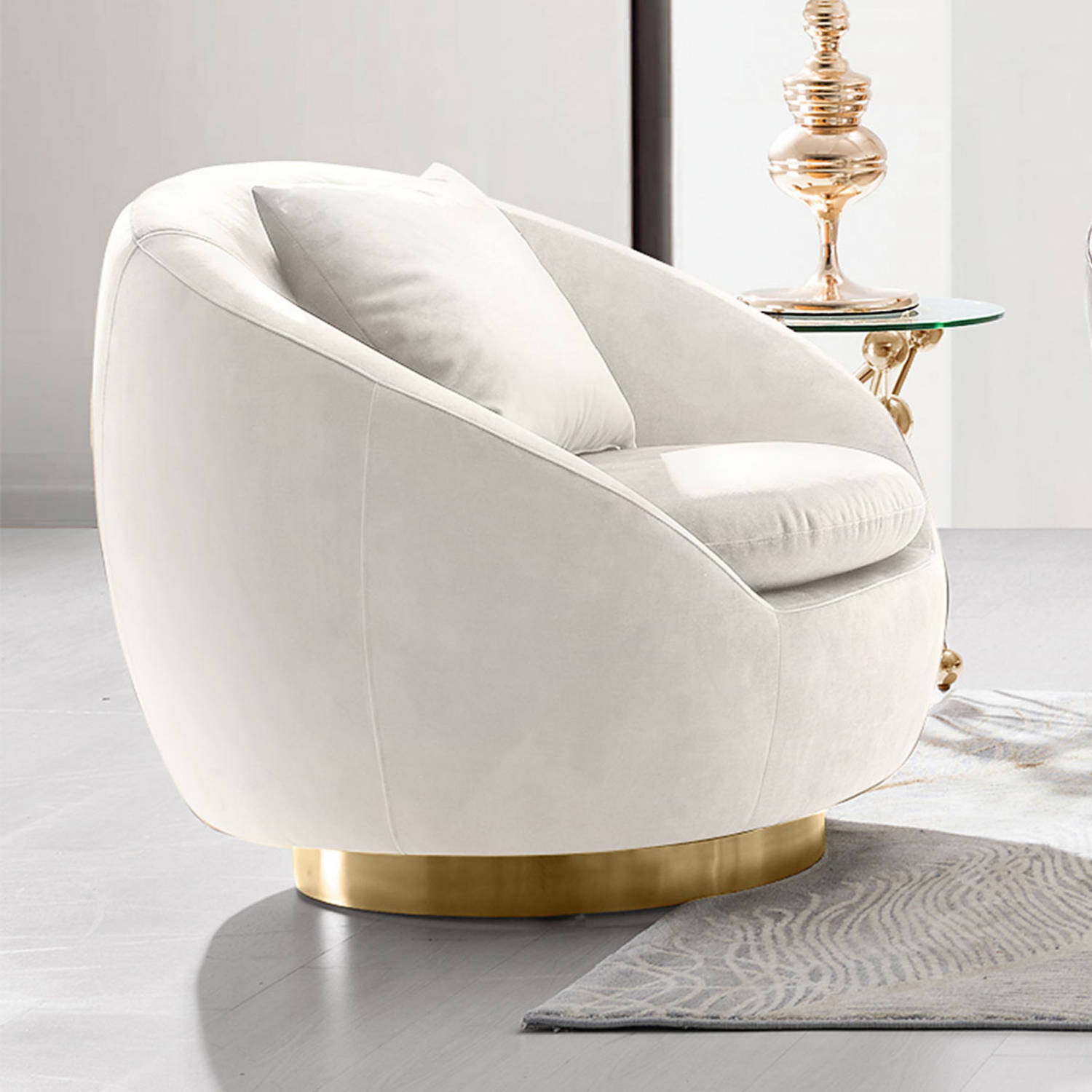 Diamond Sofa - Celine Velvet Swivel Accent Chair with Brushed Gold Accent Band in Light Cream