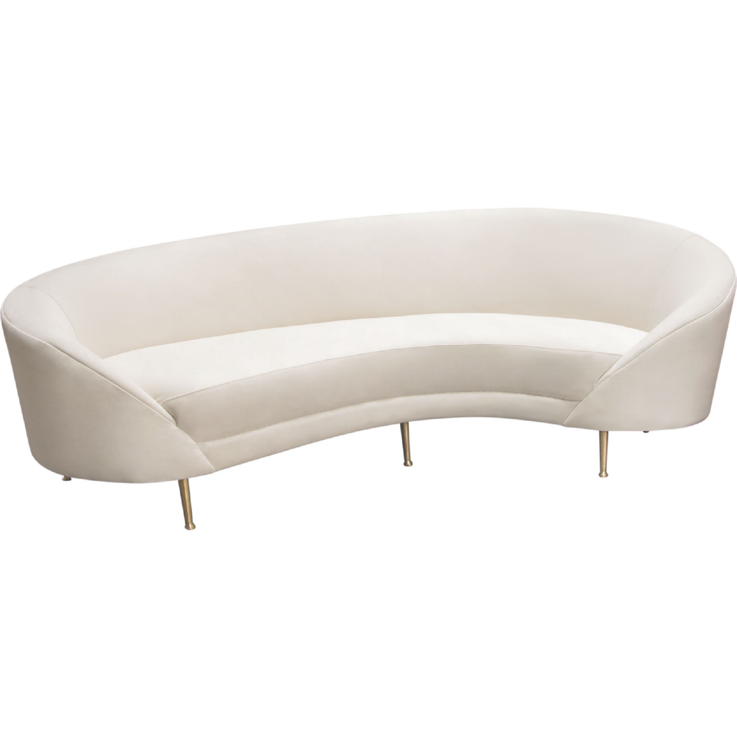 Diamond Sofa - Celine Velvet Curved Sofa with Contoured Back and Gold Metal Legs in Light Cream