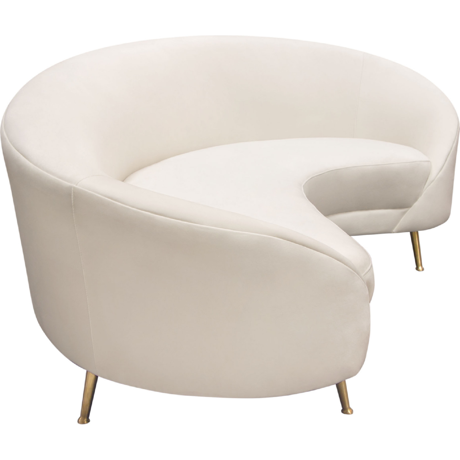 Diamond Sofa - Celine Velvet Curved Sofa with Contoured Back and Gold Metal Legs in Light Cream