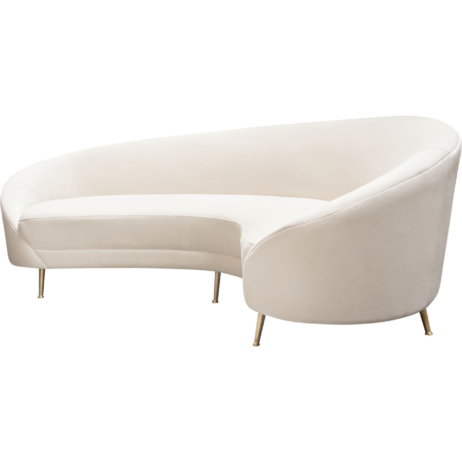 Diamond Sofa - Celine Velvet Curved Sofa with Contoured Back and Gold Metal Legs in Light Cream