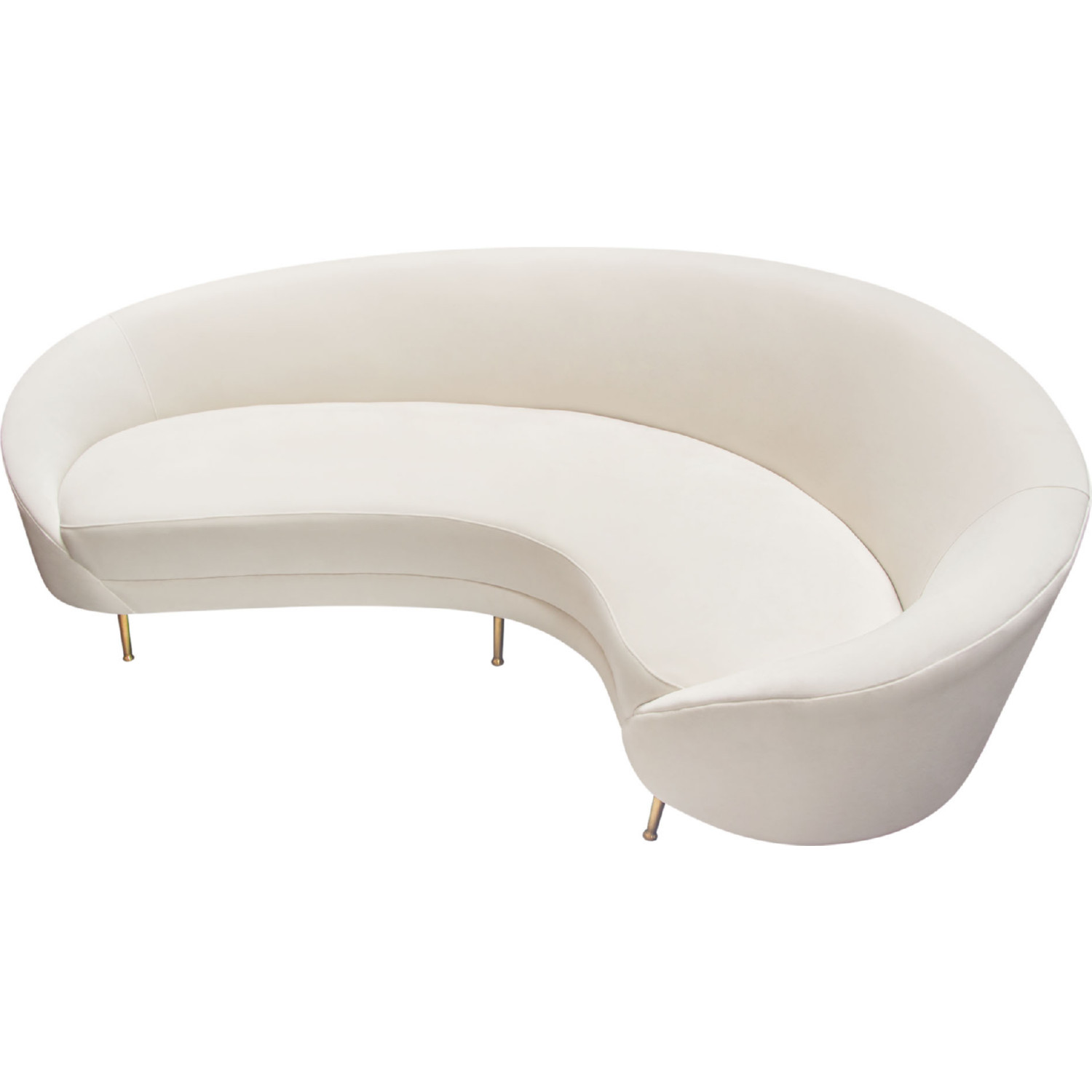 Diamond Sofa - Celine Velvet Curved Sofa with Contoured Back and Gold Metal Legs in Light Cream