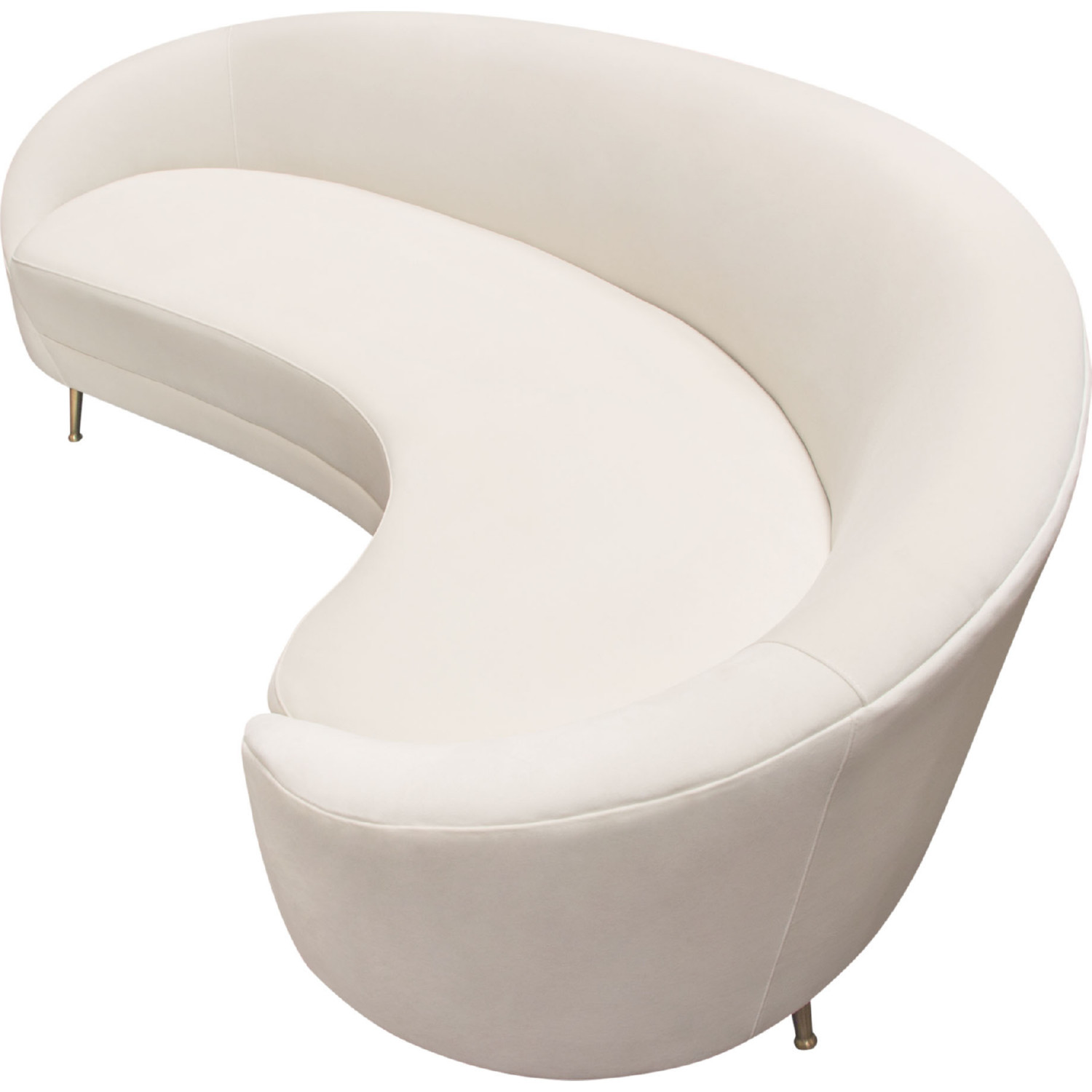 Diamond Sofa - Celine Velvet Curved Sofa with Contoured Back and Gold Metal Legs in Light Cream