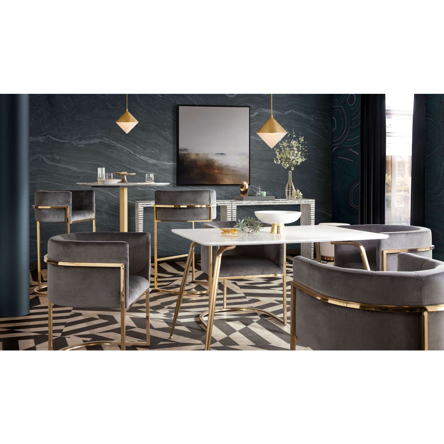 Diamond Sofa - Chance White Lacquer Top Rectangular Dining Table with Brushed Gold Metal Legs