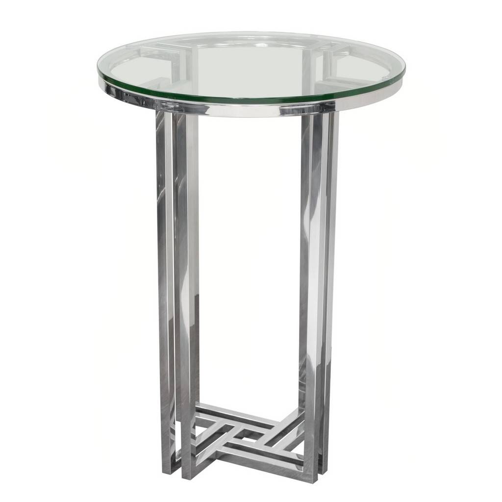 Diamond Sofa - DEKO Polished Stainless Steel Round Accent Table with Clear Tempered Glass Top