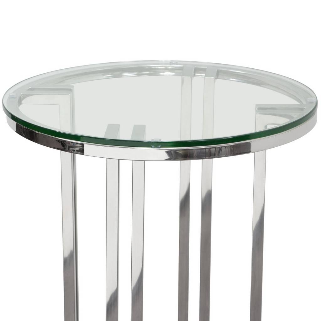 Diamond Sofa - DEKO Polished Stainless Steel Round Accent Table with Clear Tempered Glass Top