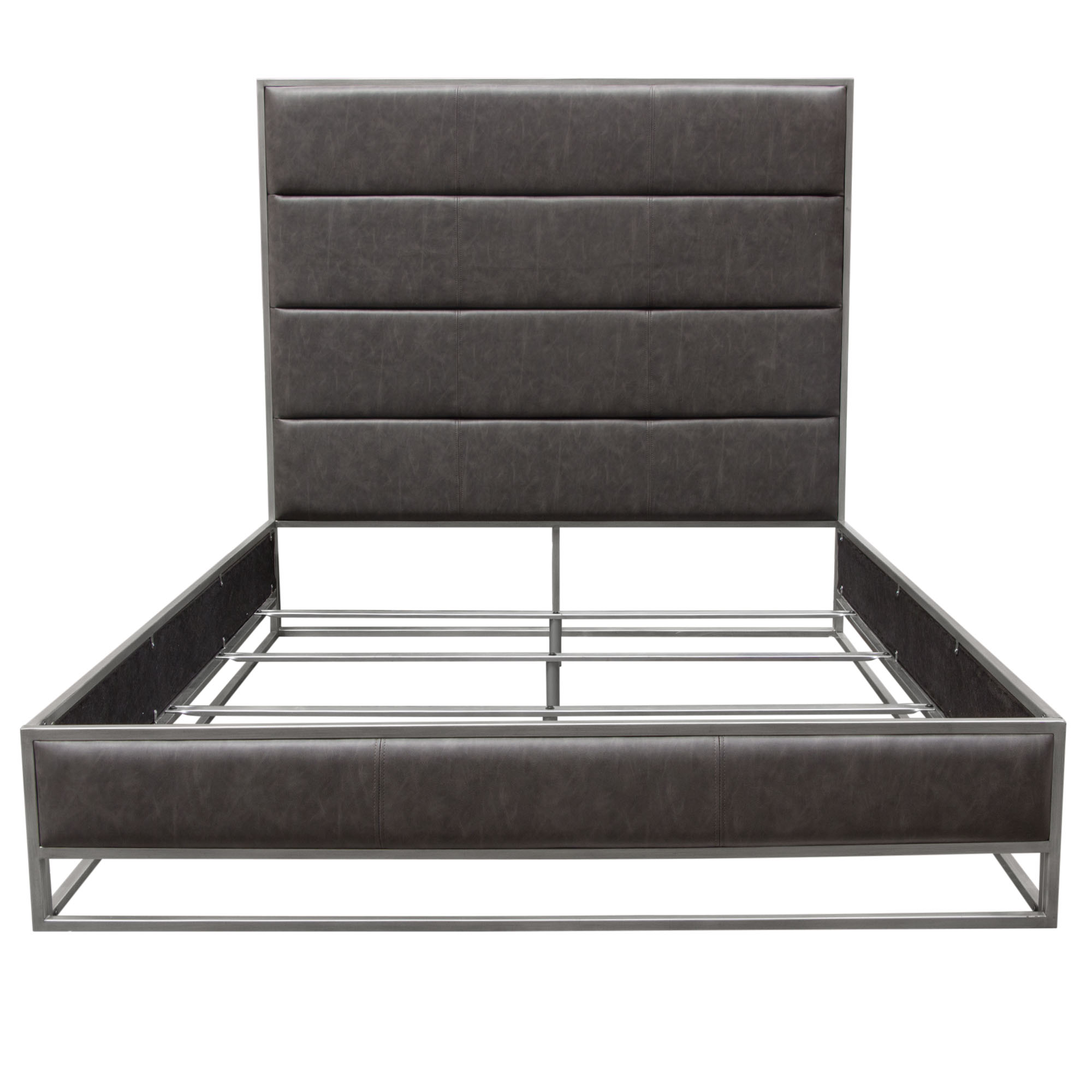 Diamond Sofa Empire Leatherette Eastern King Bed with Hand Brushed Silver Metal Frame - Weathered Gray