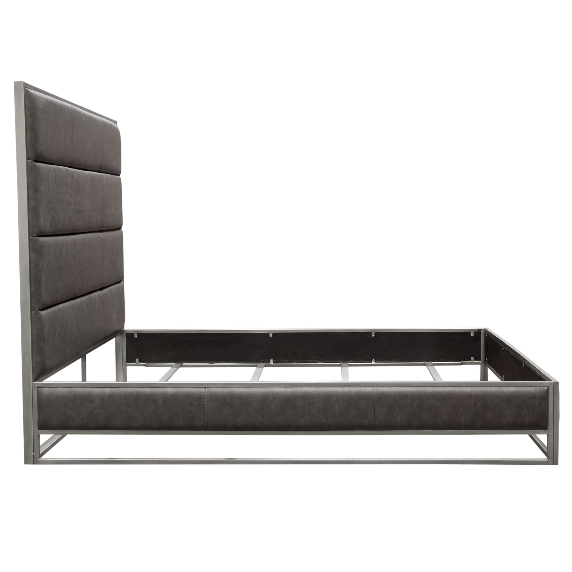 Diamond Sofa Empire Leatherette Eastern King Bed with Hand Brushed Silver Metal Frame - Weathered Gray