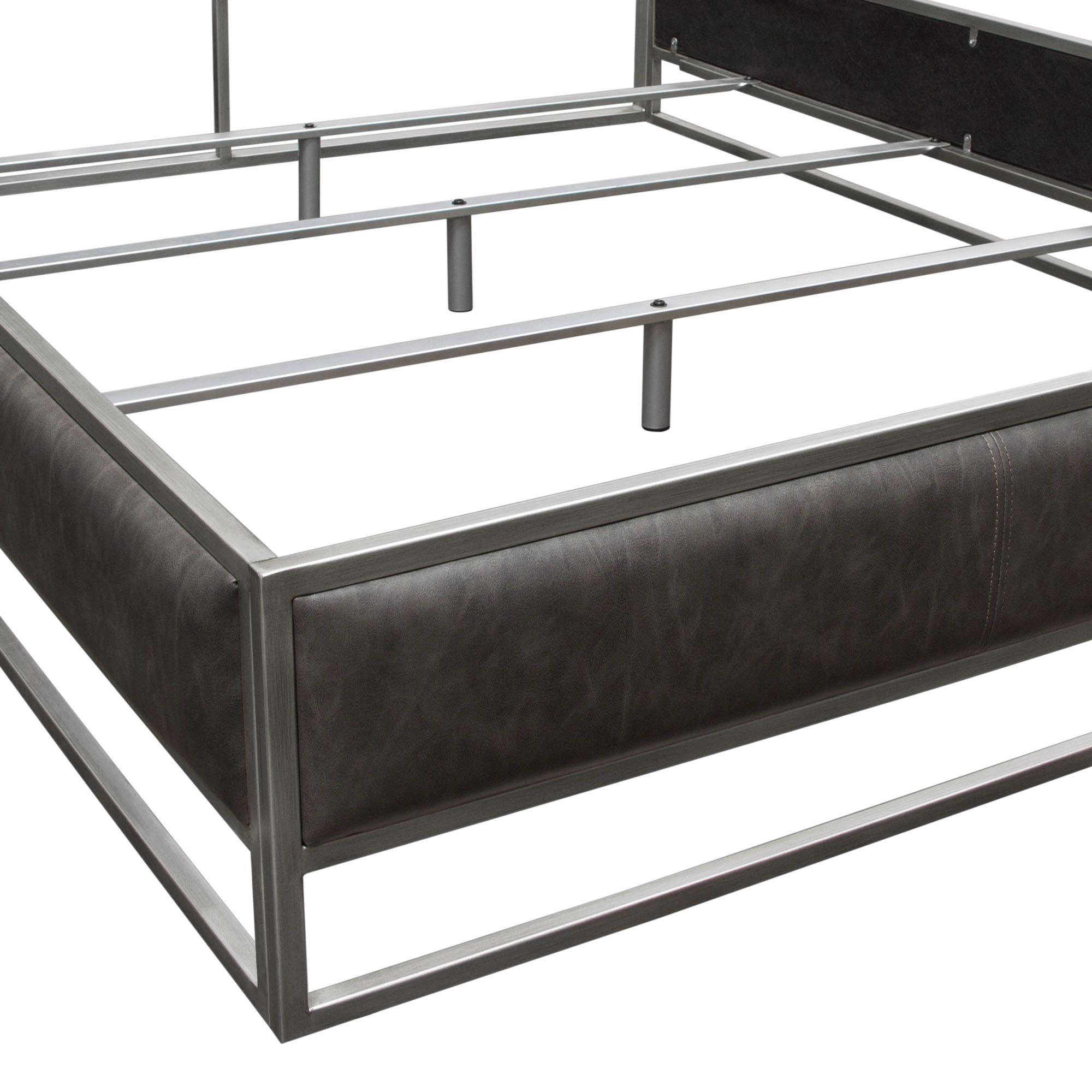 Diamond Sofa Empire Leatherette Eastern King Bed with Hand Brushed Silver Metal Frame - Weathered Gray