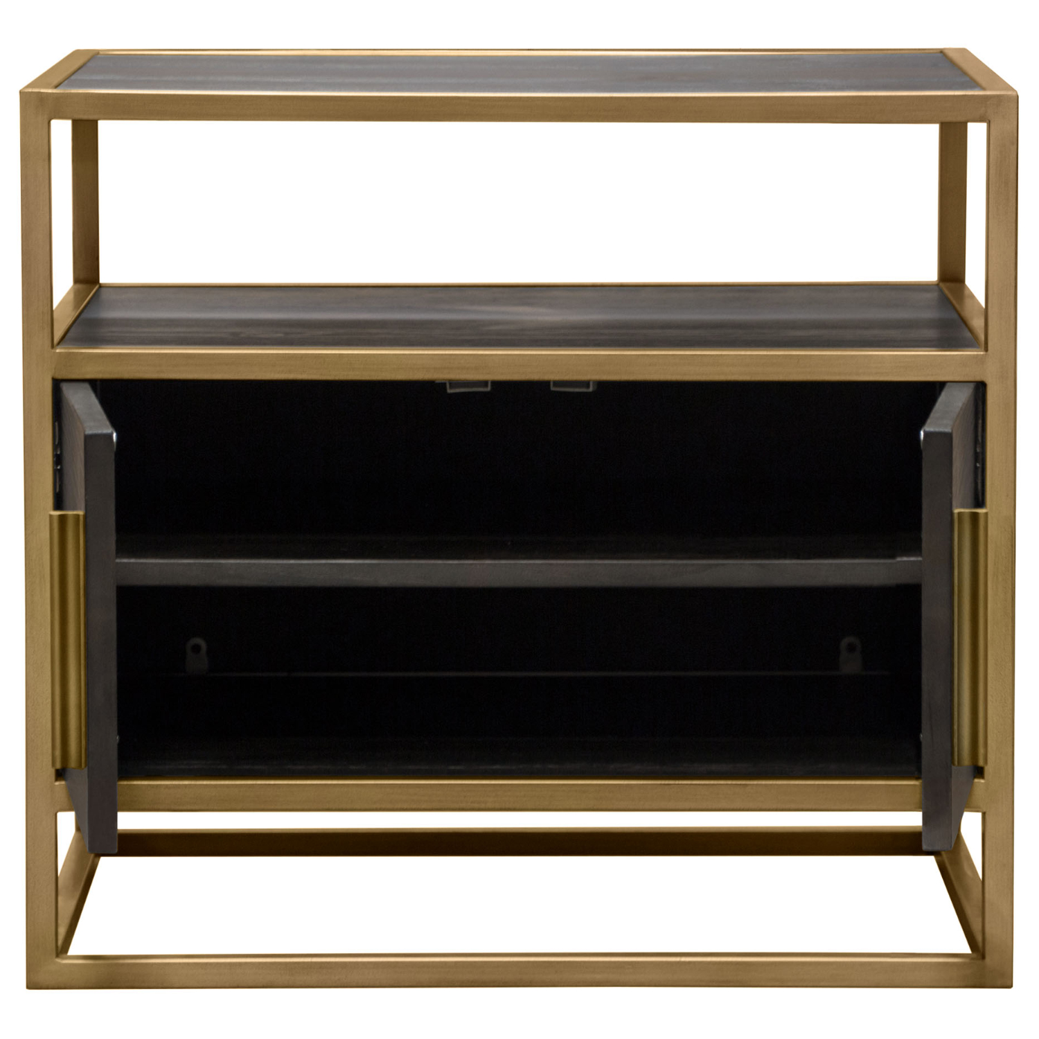 Diamond Sofa Empire 2-Door End Table in Dark Brown Veneer with Hand Brushed Metal Frame - Gold