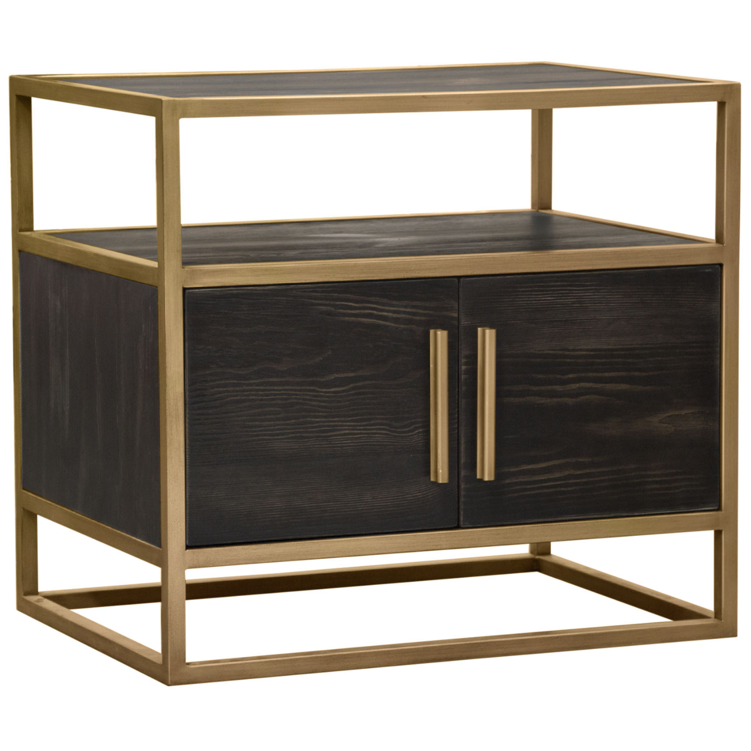 Diamond Sofa Empire 2-Door End Table in Dark Brown Veneer with Hand Brushed Metal Frame - Gold