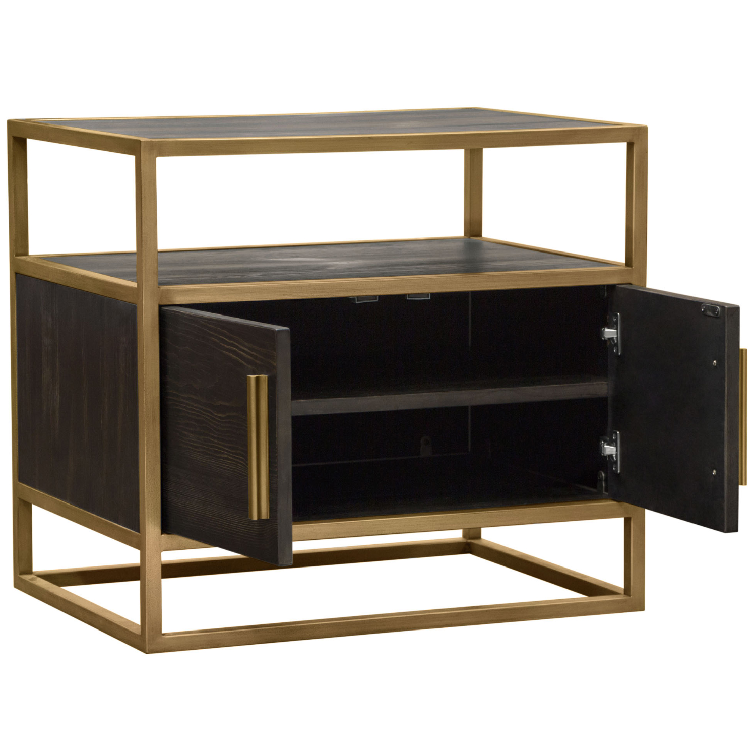 Diamond Sofa Empire 2-Door End Table in Dark Brown Veneer with Hand Brushed Metal Frame - Gold