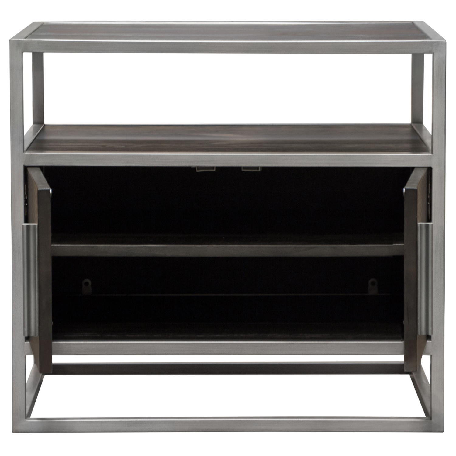 Diamond Sofa Empire 2-Door End Table in Dark Brown Veneer with Hand Brushed Metal Frame - Silver