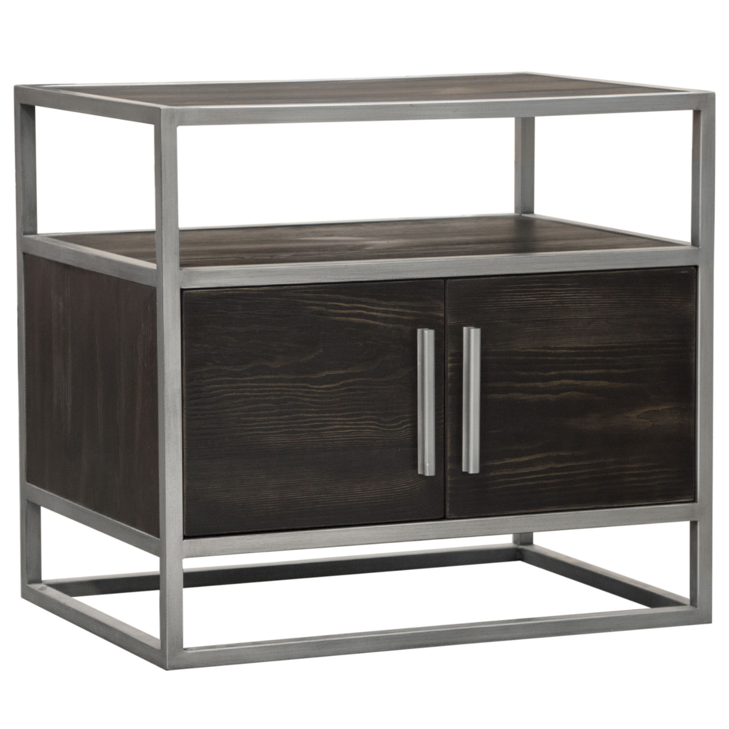 Diamond Sofa Empire 2-Door End Table in Dark Brown Veneer with Hand Brushed Metal Frame - Silver