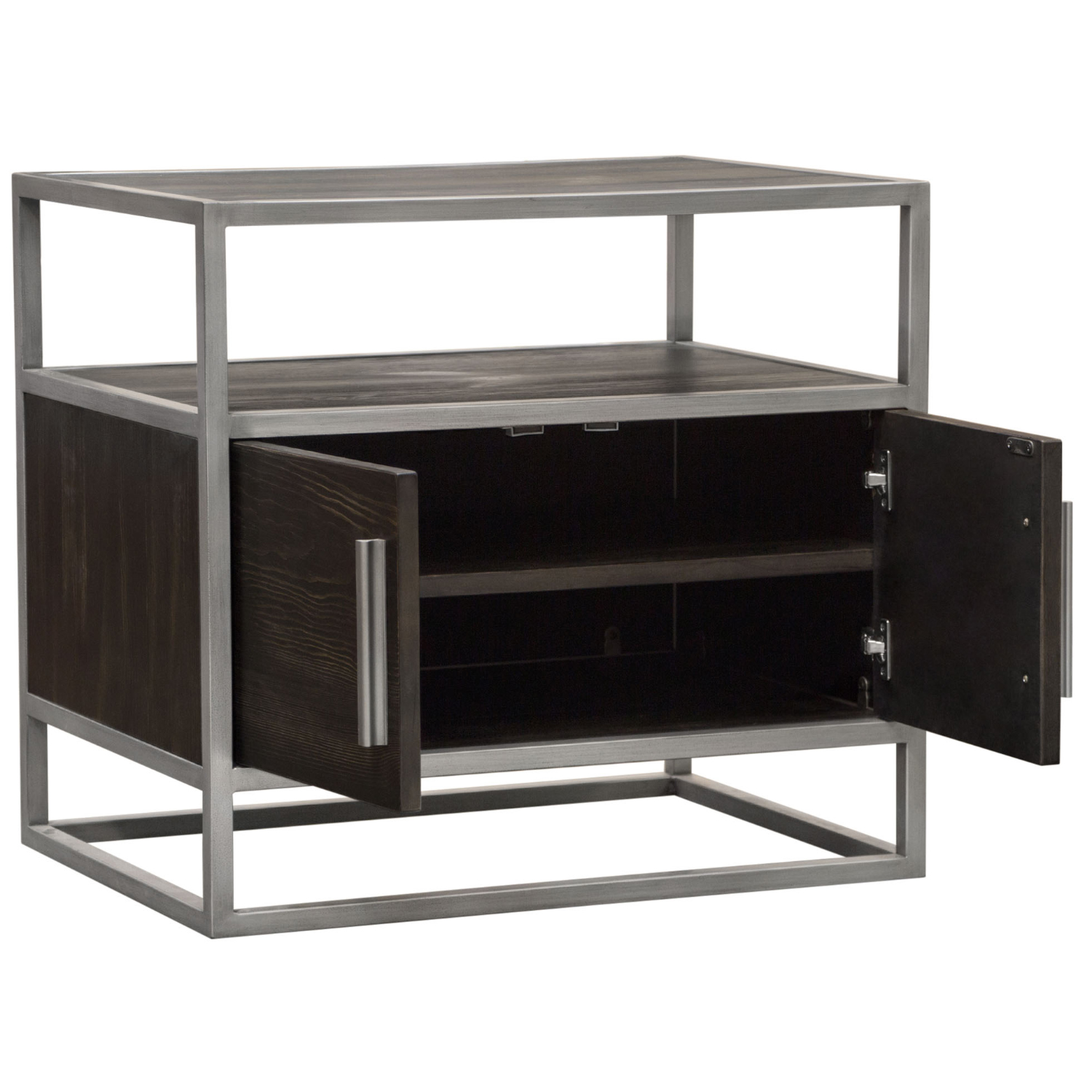 Diamond Sofa Empire 2-Door End Table in Dark Brown Veneer with Hand Brushed Metal Frame - Silver