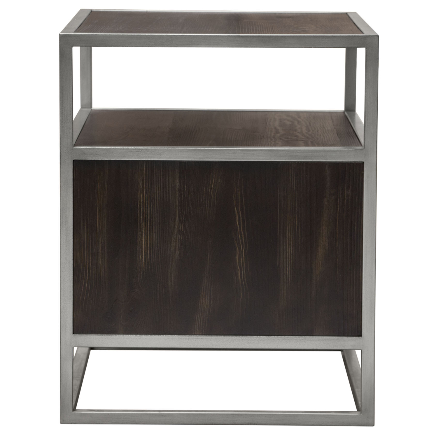 Diamond Sofa Empire 2-Door End Table in Dark Brown Veneer with Hand Brushed Metal Frame - Silver