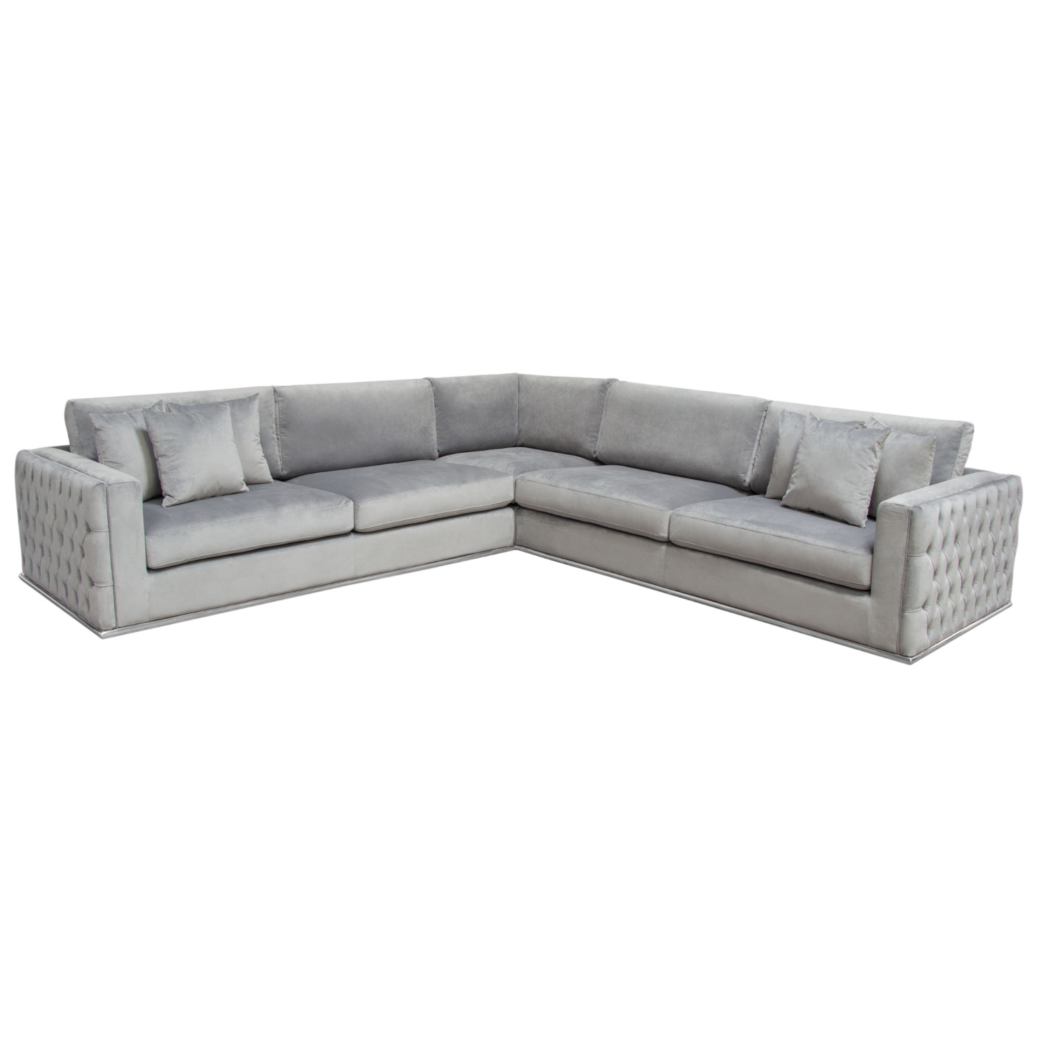 Diamond Sofa - Envy 3PC Velvet Sectional with Tufted Outside Detail and Silver Metal Trim in Platinum Gray