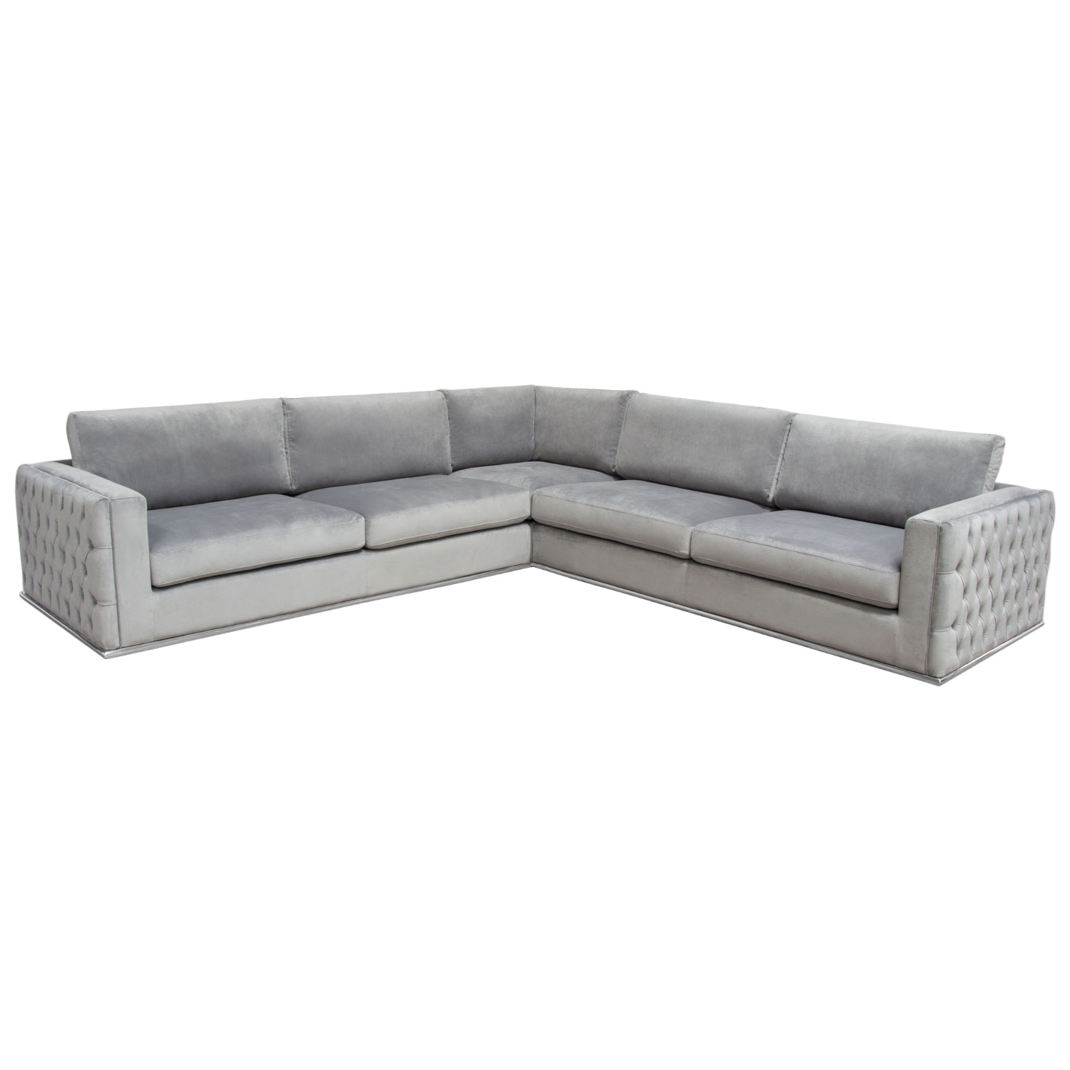 Diamond Sofa - Envy 3PC Velvet Sectional with Tufted Outside Detail and Silver Metal Trim in Platinum Gray