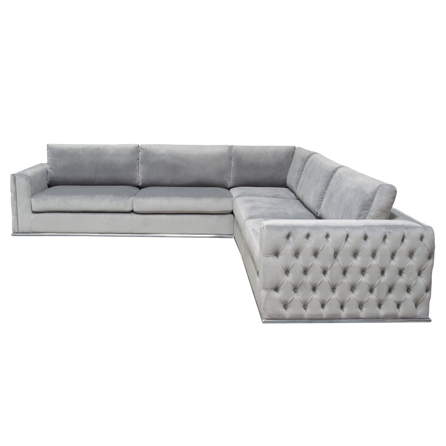 Diamond Sofa - Envy 3PC Velvet Sectional with Tufted Outside Detail and Silver Metal Trim in Platinum Gray