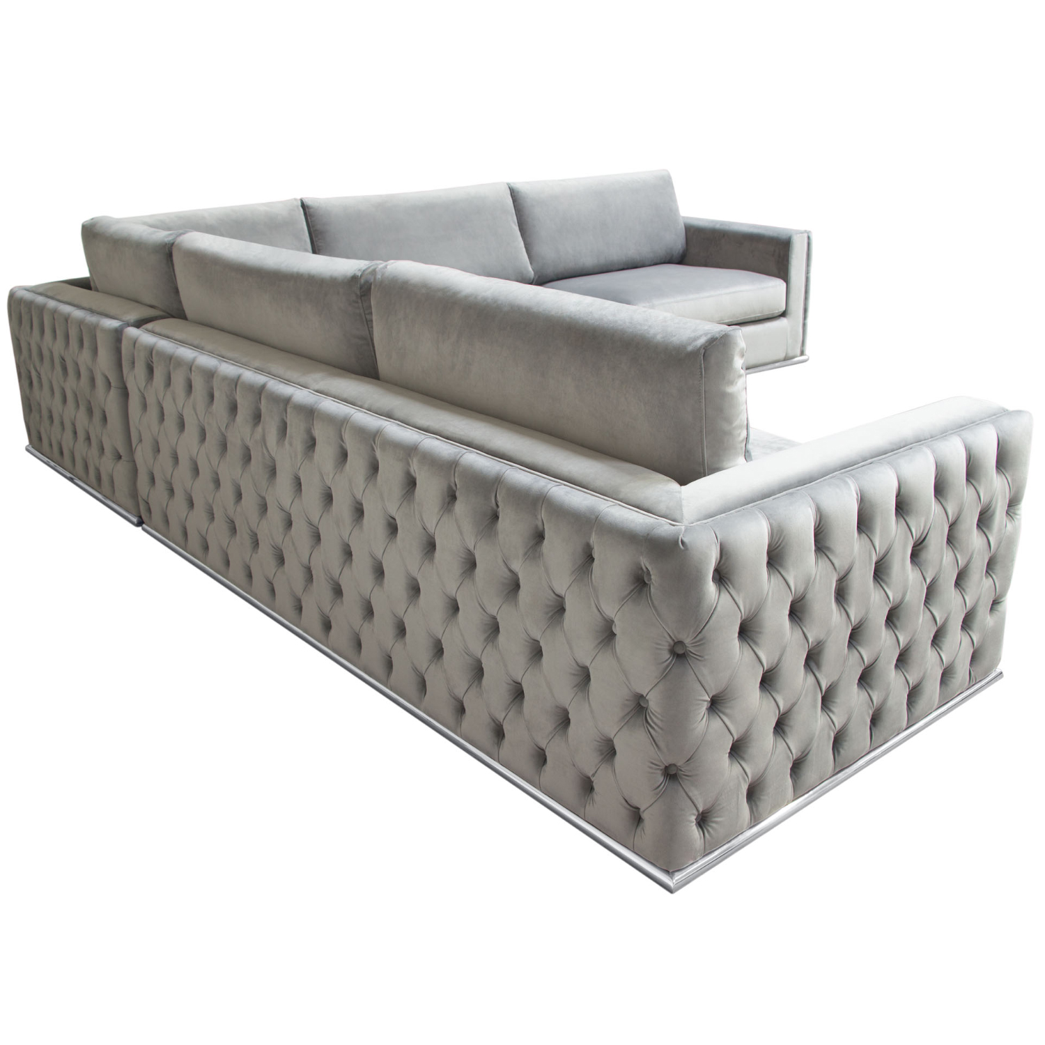 Diamond Sofa - Envy 3PC Velvet Sectional with Tufted Outside Detail and Silver Metal Trim in Platinum Gray