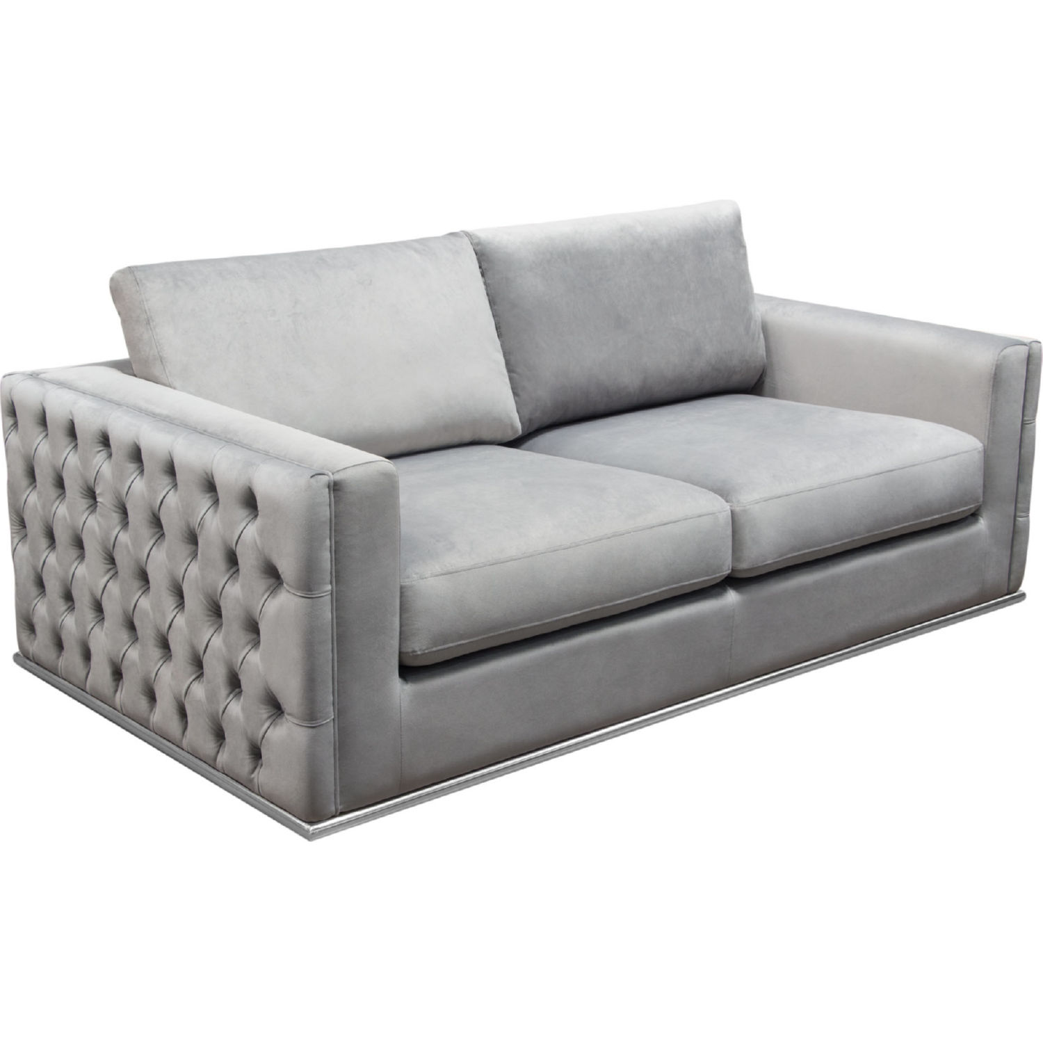 Diamond Sofa - Envy Velvet Loveseat with Tufted Outside Detail and Silver Metal Trim in Platinum Gray