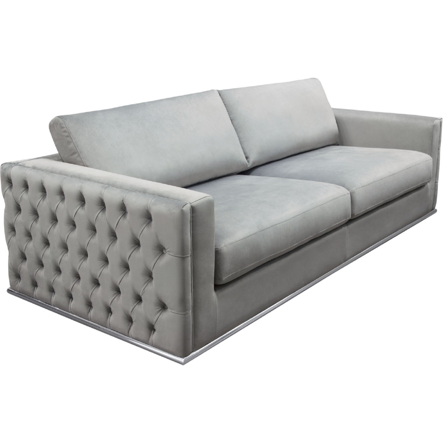 Diamond Sofa - Envy Velvet Sofa with Tufted Outside Detail and Silver Metal Trim in Platinum Gray