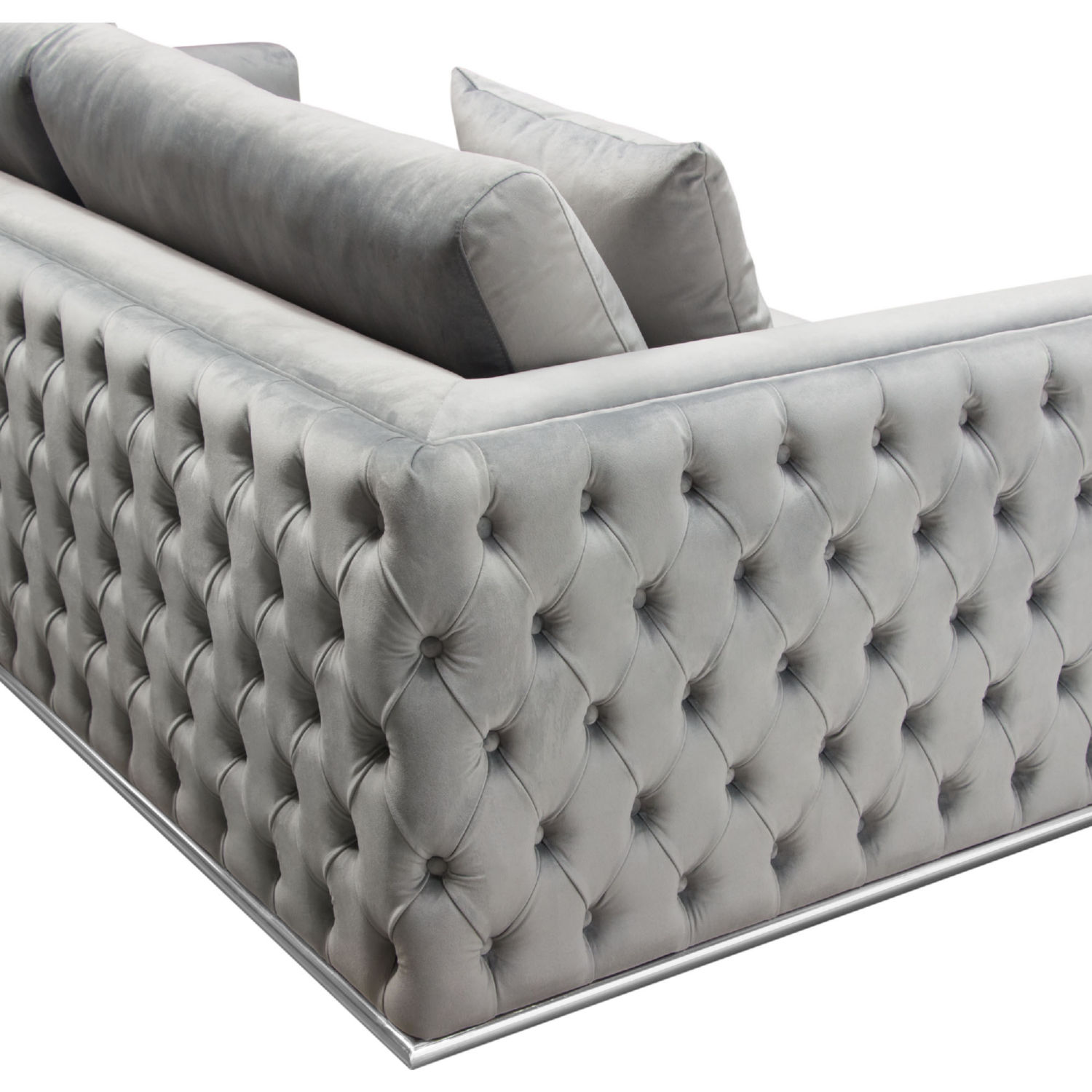 Diamond Sofa - Envy Velvet Sofa with Tufted Outside Detail and Silver Metal Trim in Platinum Gray