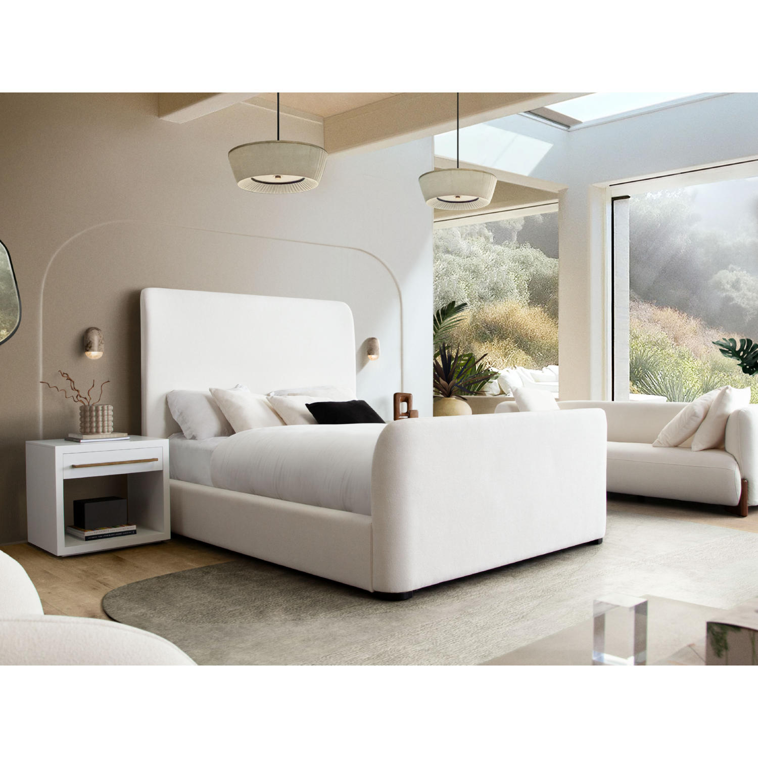 Diamond Sofa Eve Fabric Eastern King Bed with Contoured Headboard & Footboard - Elite Ivory