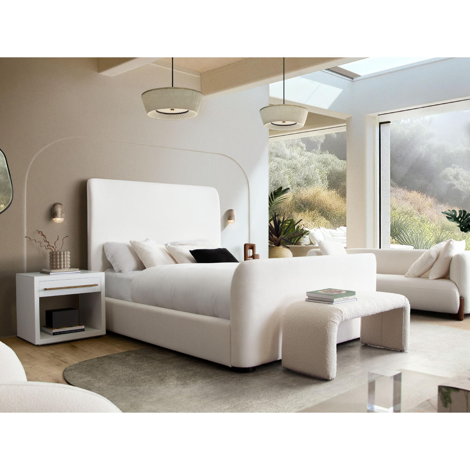 Diamond Sofa Eve Fabric Eastern King Bed with Contoured Headboard & Footboard - Elite Ivory