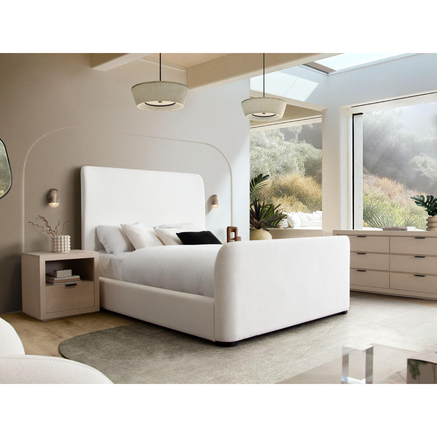 Diamond Sofa Eve Fabric Eastern King Bed with Contoured Headboard & Footboard - Elite Ivory