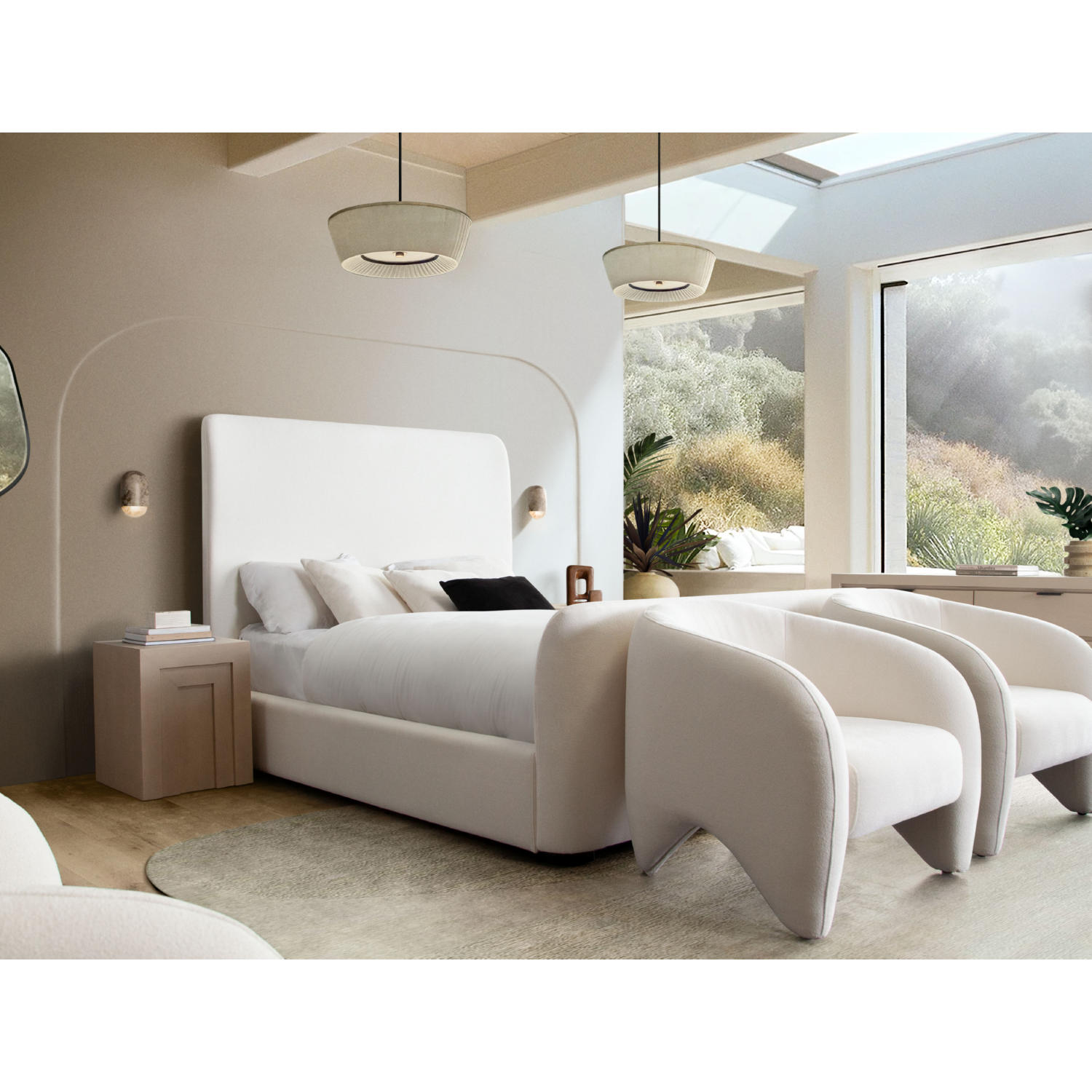 Diamond Sofa Eve Fabric Eastern King Bed with Contoured Headboard & Footboard - Elite Ivory