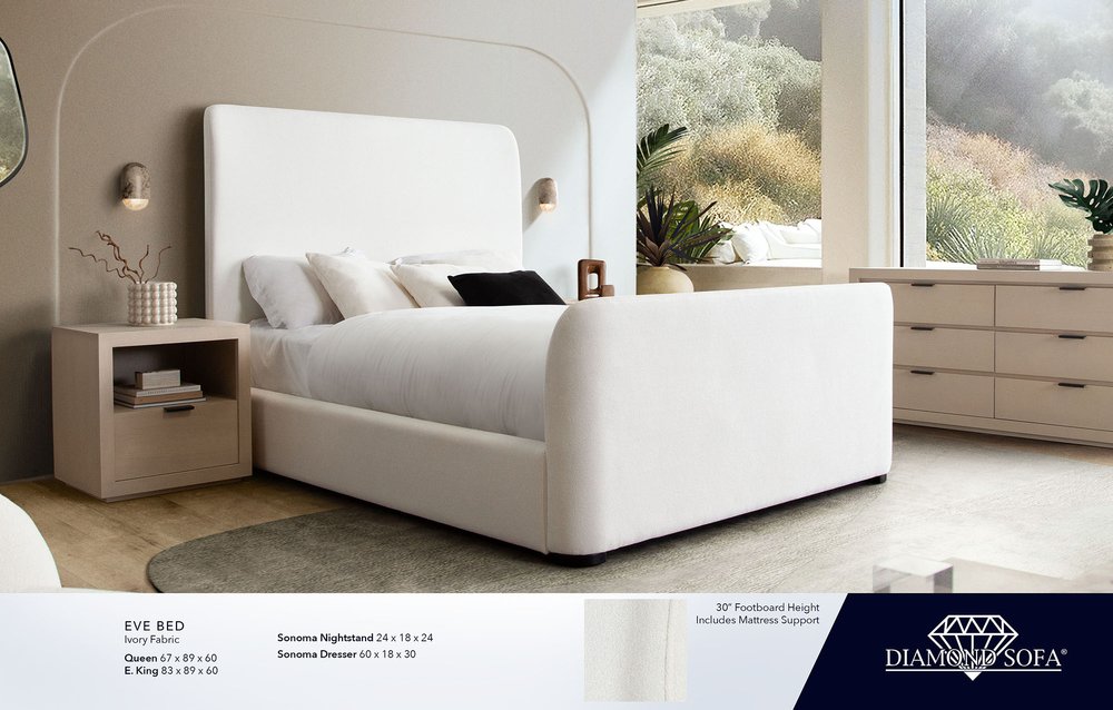 Diamond Sofa Eve Fabric Eastern King Bed with Contoured Headboard & Footboard - Elite Ivory