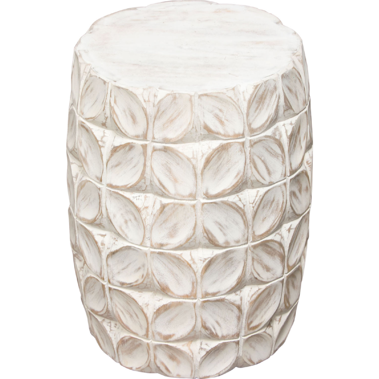 Diamond Sofa Fig Solid Mango Wood Accent Table with Leaf Motif - Distressed White Finish