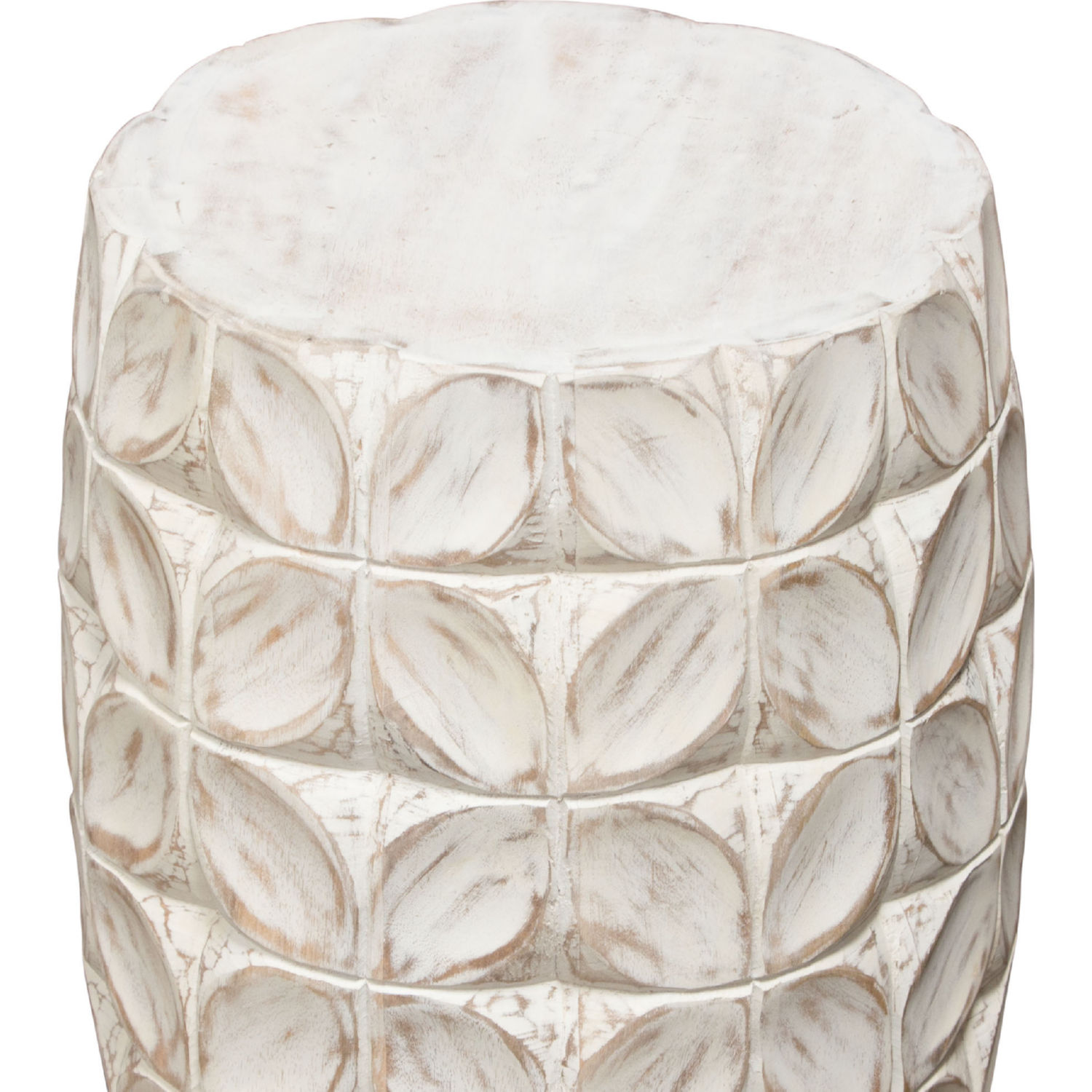 Diamond Sofa Fig Solid Mango Wood Accent Table with Leaf Motif - Distressed White Finish