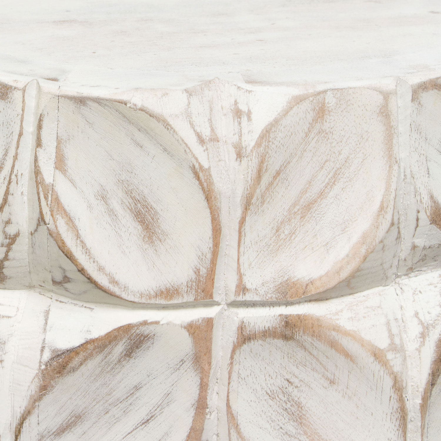 Diamond Sofa Fig Solid Mango Wood Accent Table with Leaf Motif - Distressed White Finish