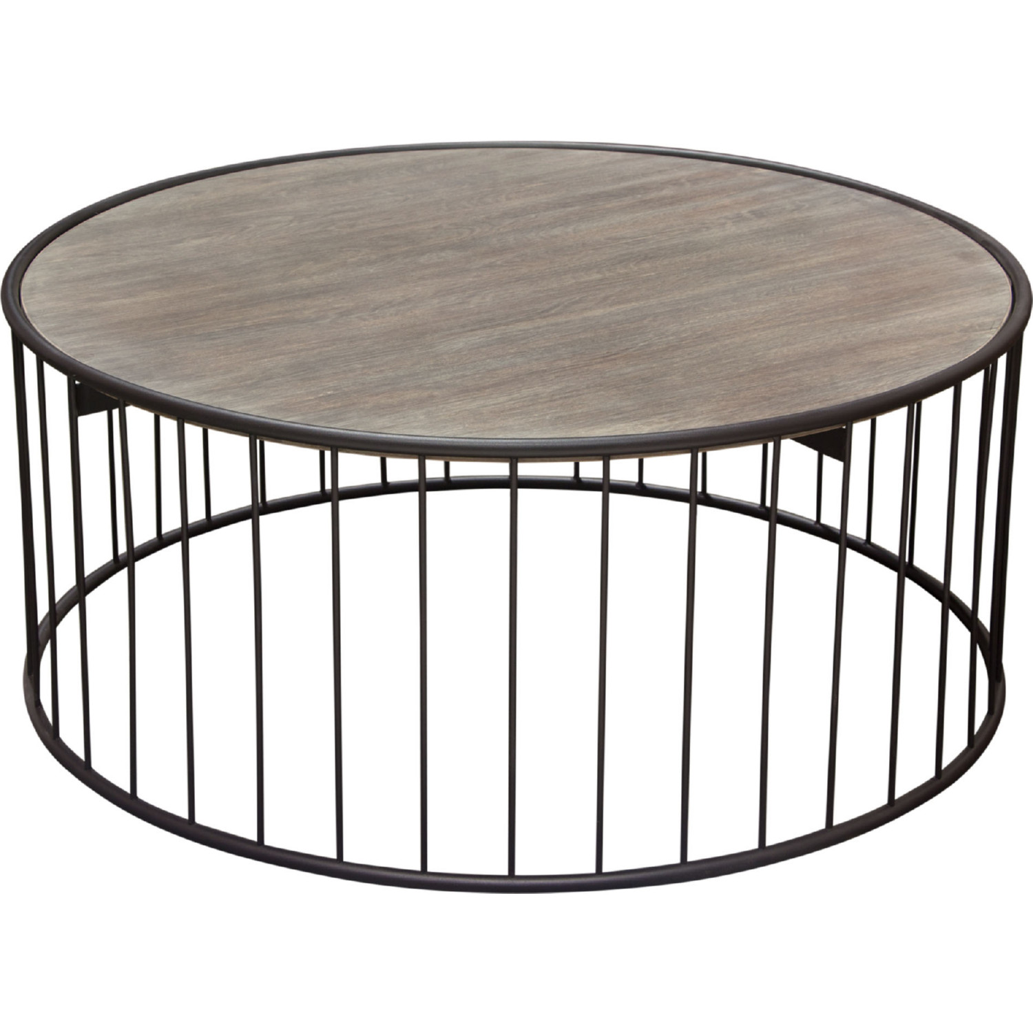 Diamond Sofa - Gibson 38" Round Cocktail Table with Gray Oak Finished Top and Metal Base