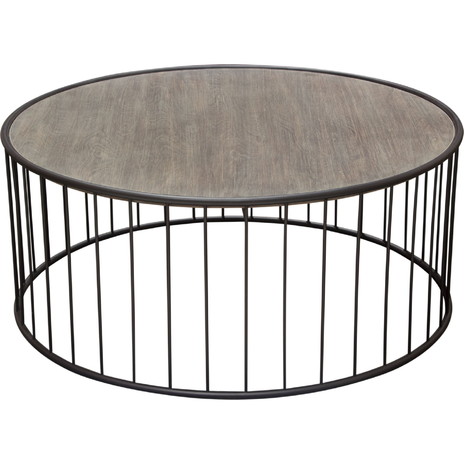 Diamond Sofa - Gibson 38" Round Cocktail Table with Gray Oak Finished Top and Metal Base