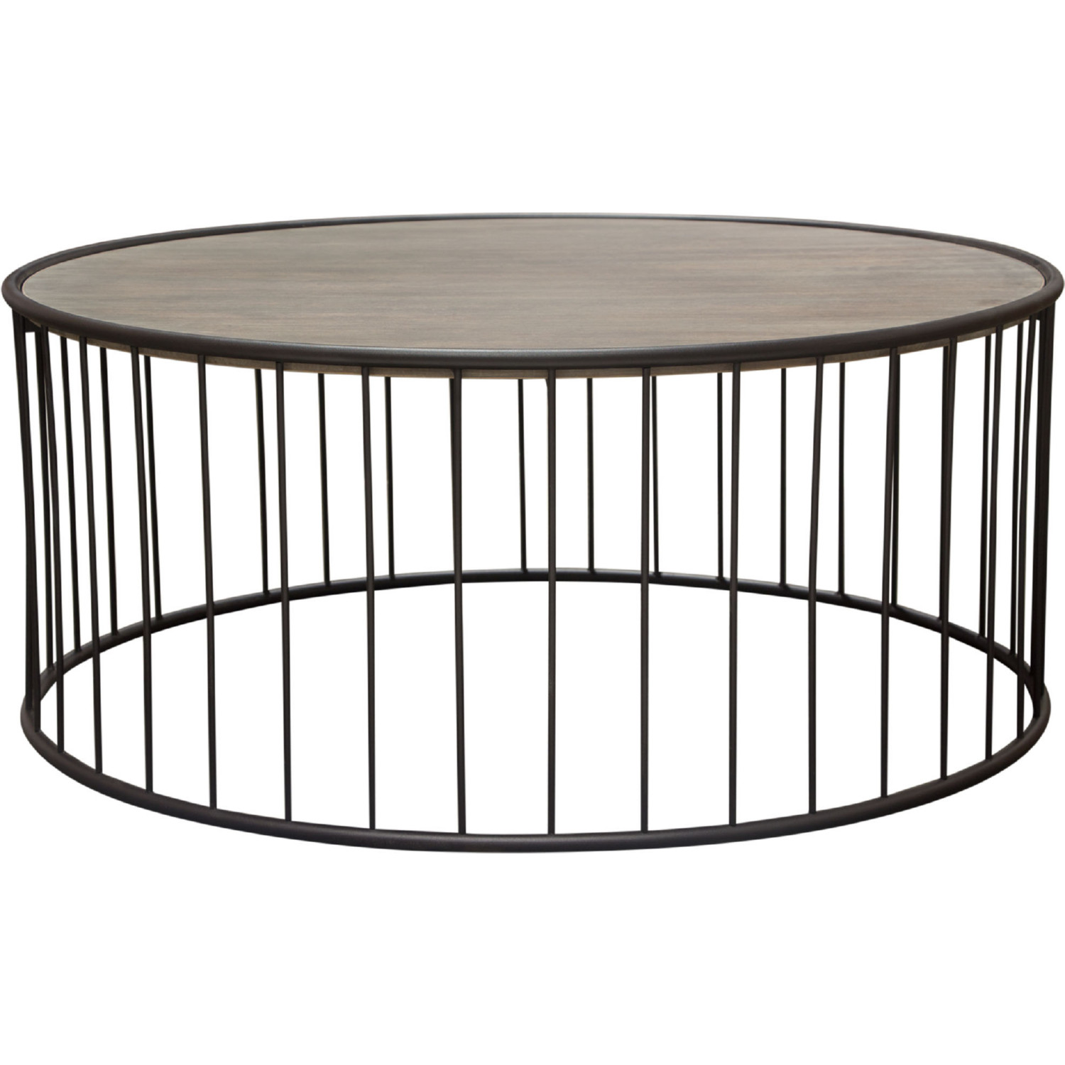 Diamond Sofa - Gibson 38" Round Cocktail Table with Gray Oak Finished Top and Metal Base