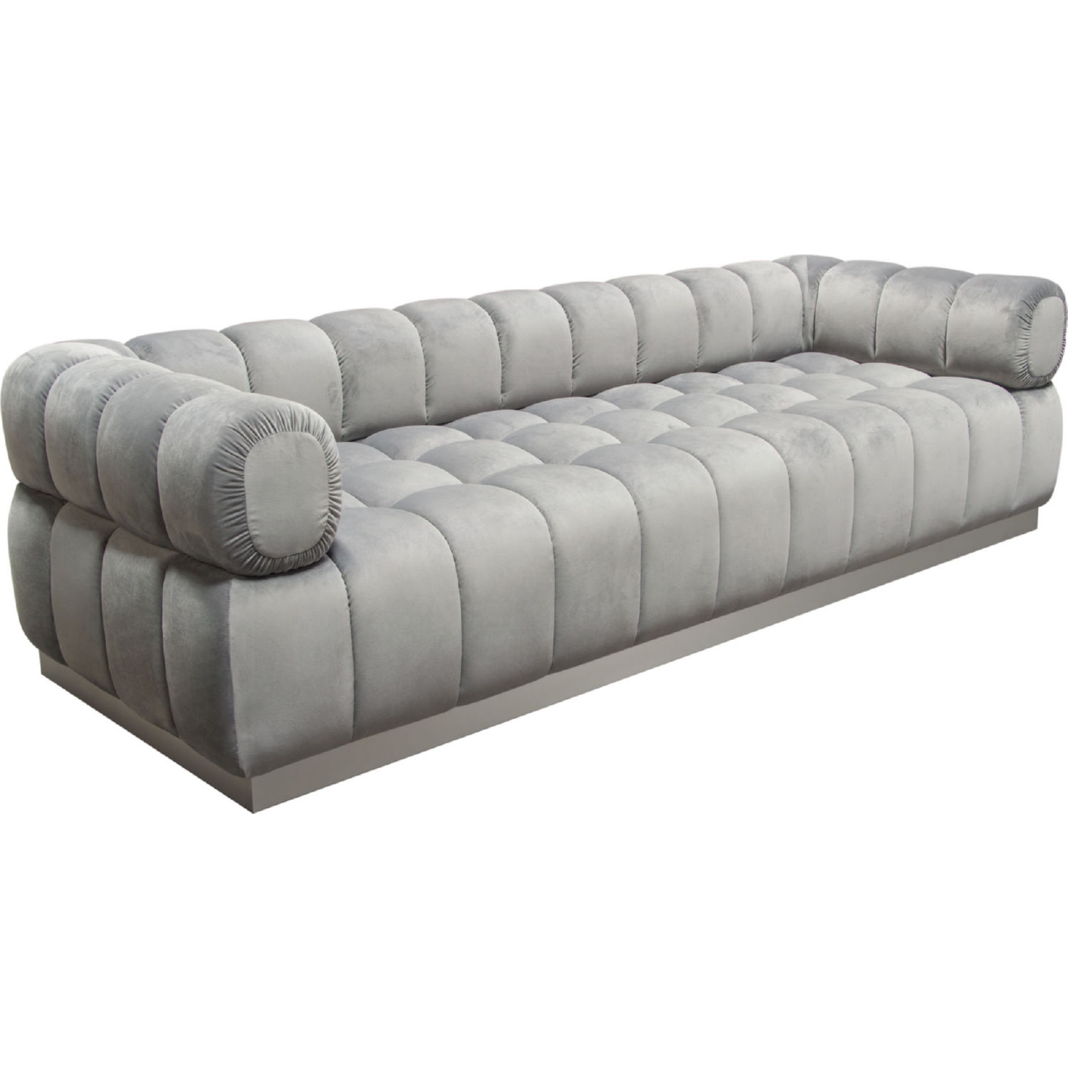 Diamond Sofa Image Low Profile Velvet Sofa with Brushed Silver Base - Platinum Gray