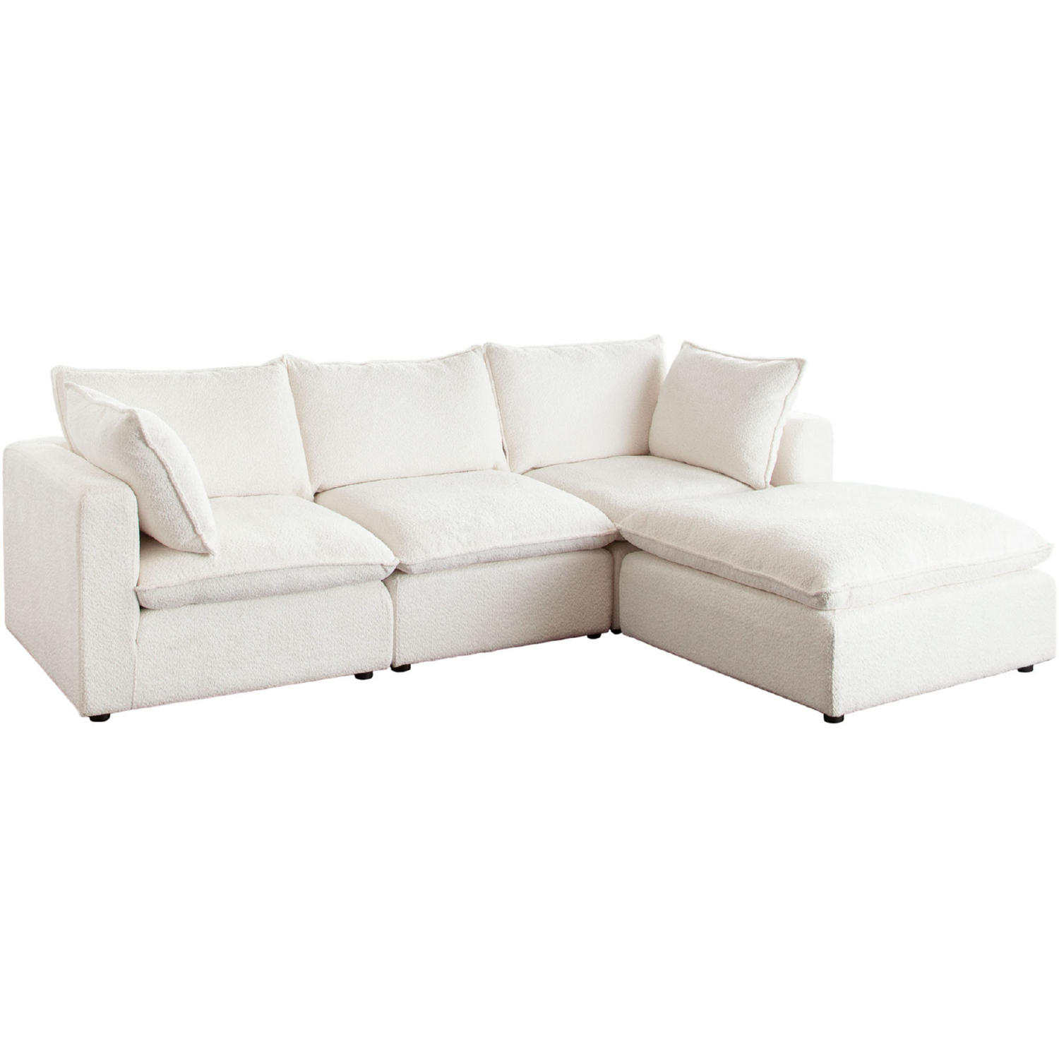 Diamond Sofa - Ivy 4-Piece Faux Shearling Reversible Modular Chaise Sectional with Feather Down Seating in White