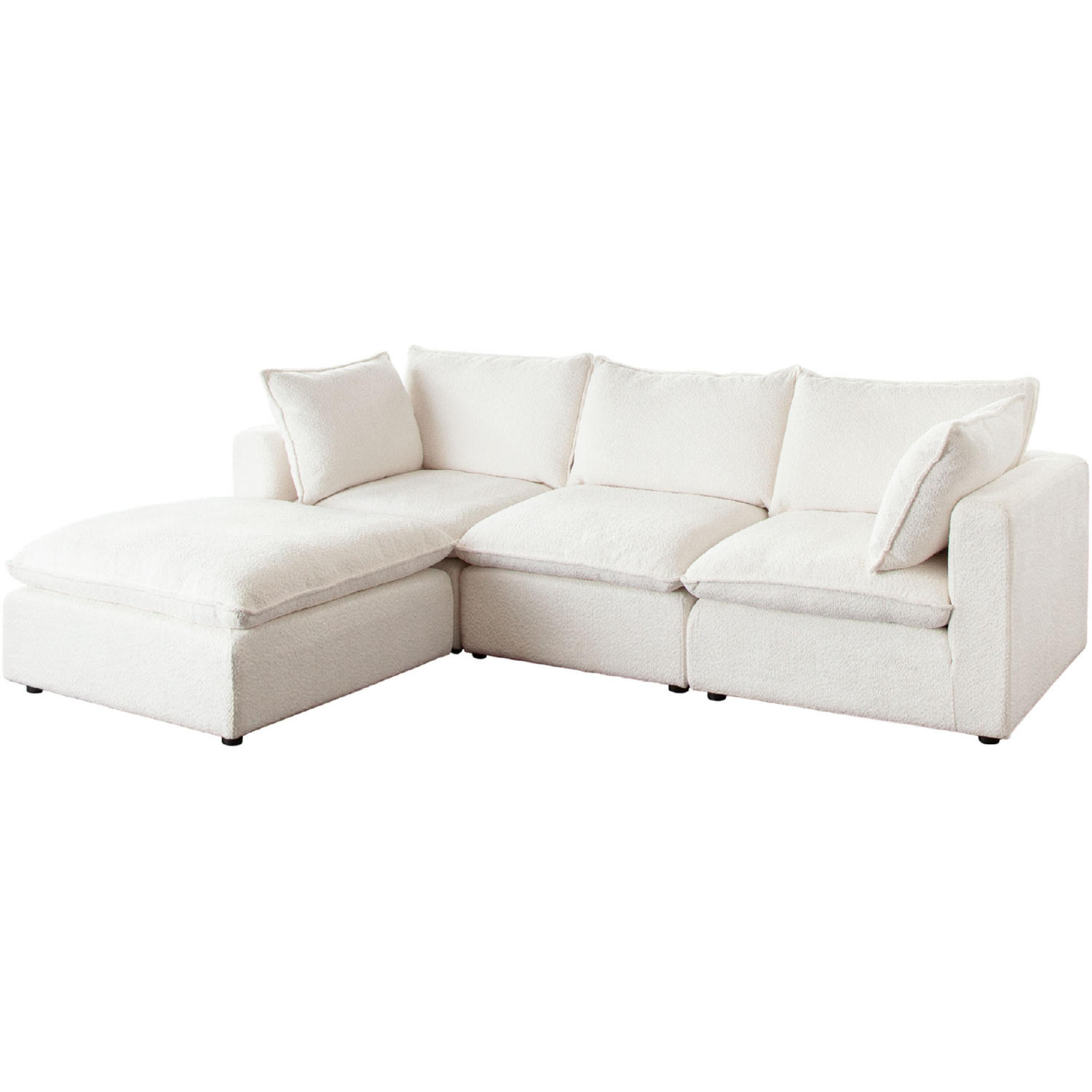 Diamond Sofa - Ivy 4-Piece Faux Shearling Reversible Modular Chaise Sectional with Feather Down Seating in White