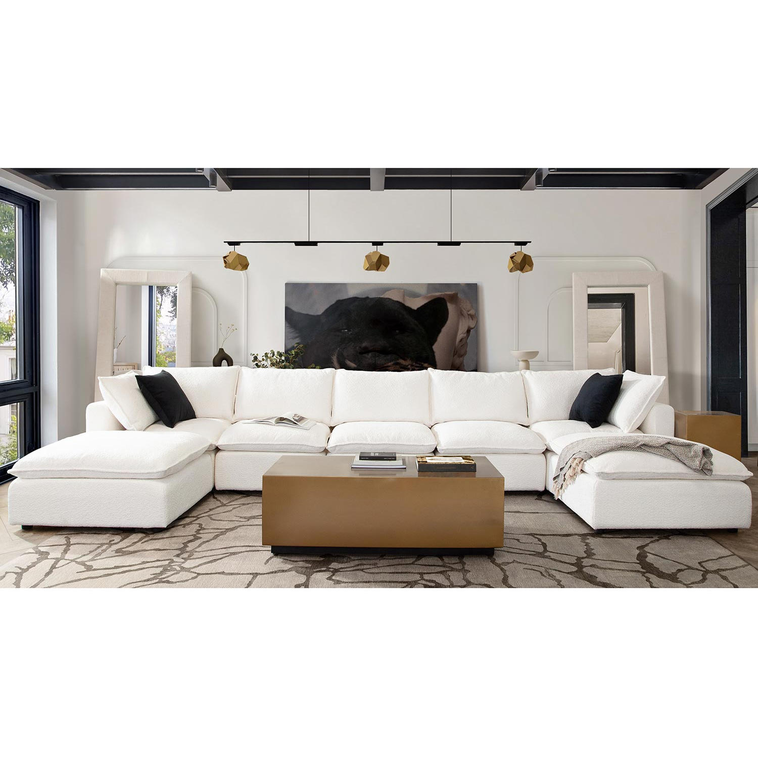 Diamond Sofa - Ivy 7-Piece Faux Shearling Dual Chaise Sectional with Feather Down Seating in White