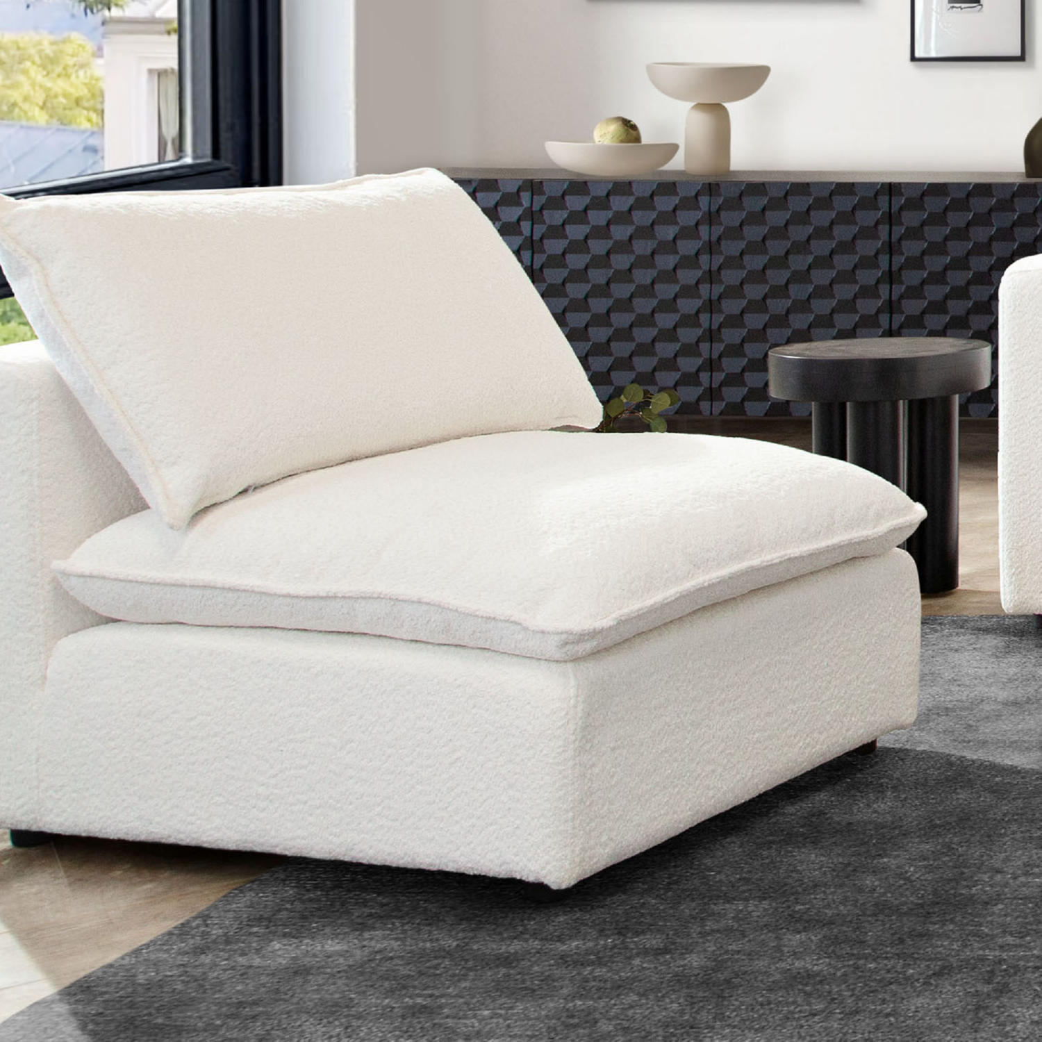 Diamond Sofa - Ivy Faux Shearling Armless Chair with Feather Down Seating in White