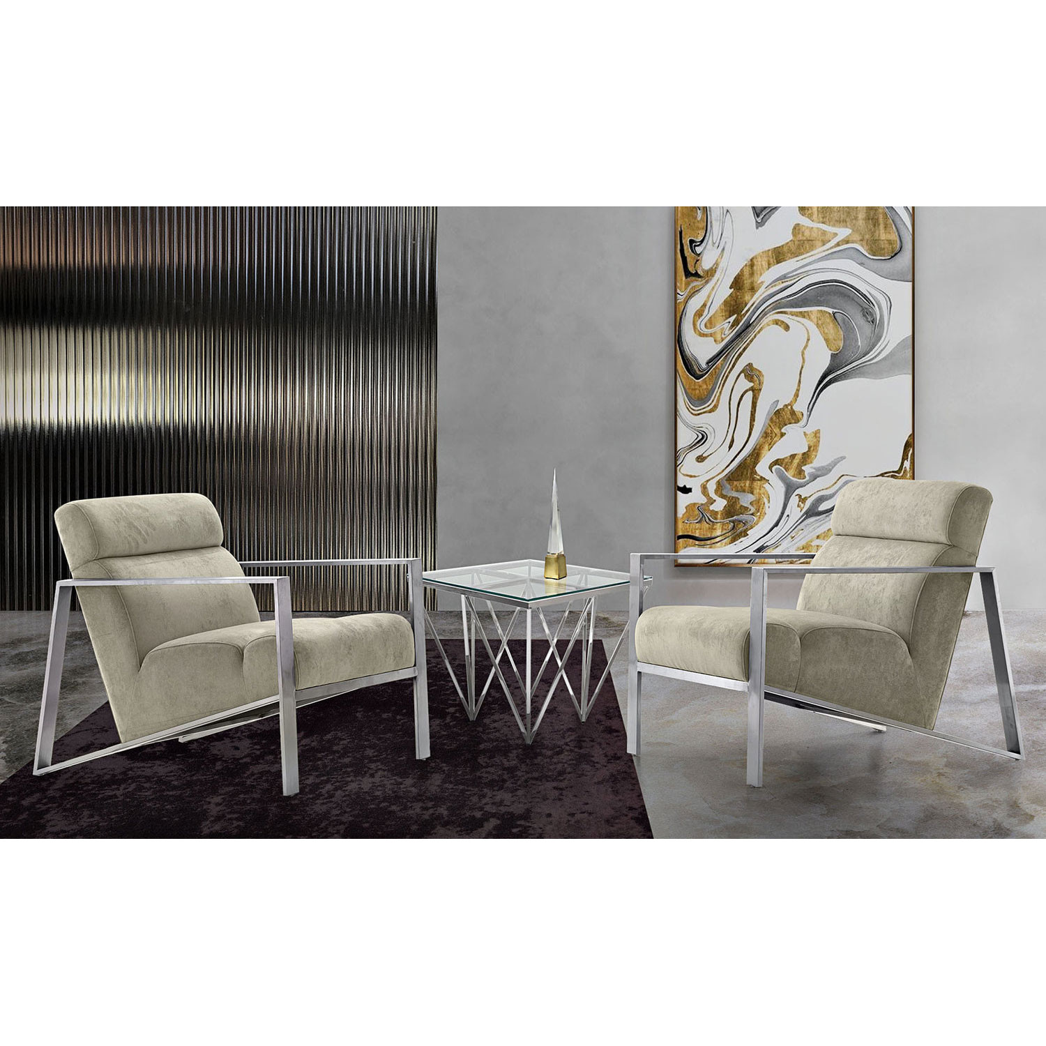 Diamond Sofa - La Brea Fabric Accent Chair with Brushed Stainless Steel Frame in Champagne