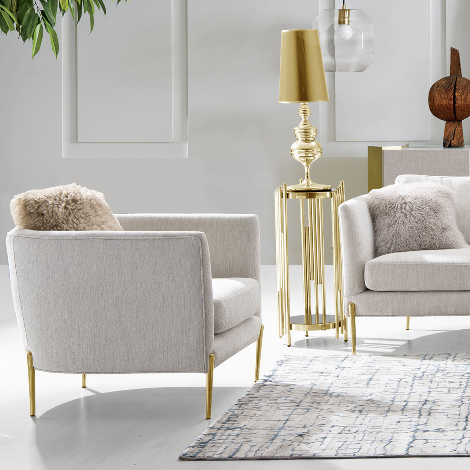 Diamond Sofa - Lane Fabric Chair with Gold Metal Legs in Light Cream