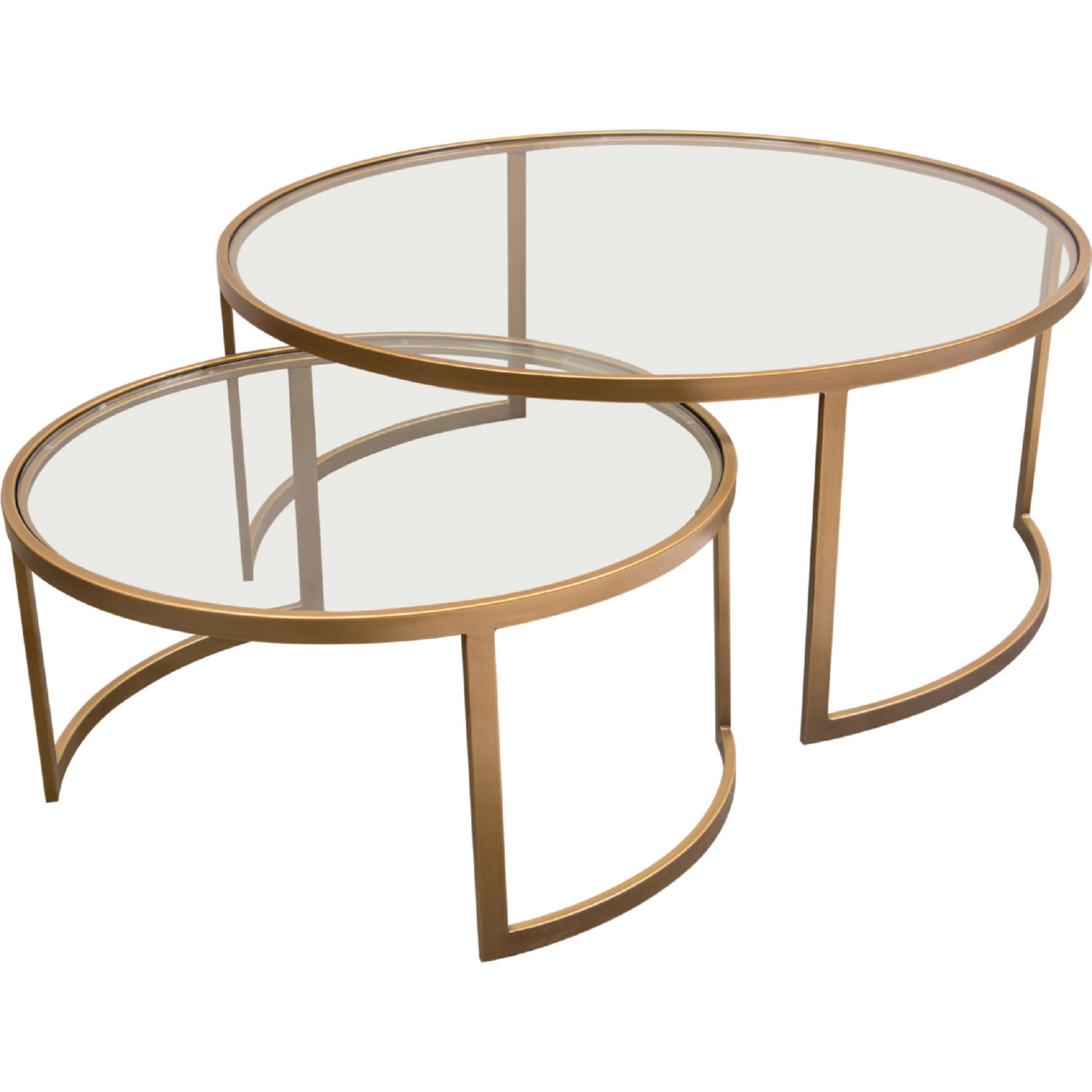 Diamond Sofa™ Lane 2PC Round Nesting Set Frame with Clear Tempered Glass Tops - Brushed Gold