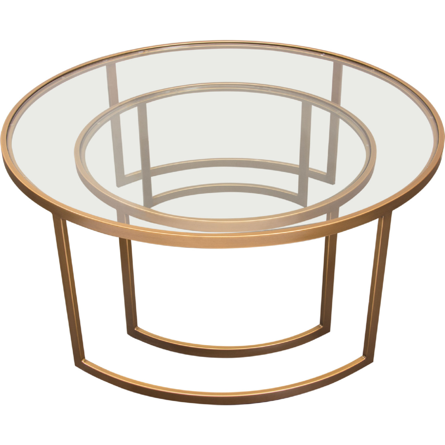 Diamond Sofa™ Lane 2PC Round Nesting Set Frame with Clear Tempered Glass Tops - Brushed Gold