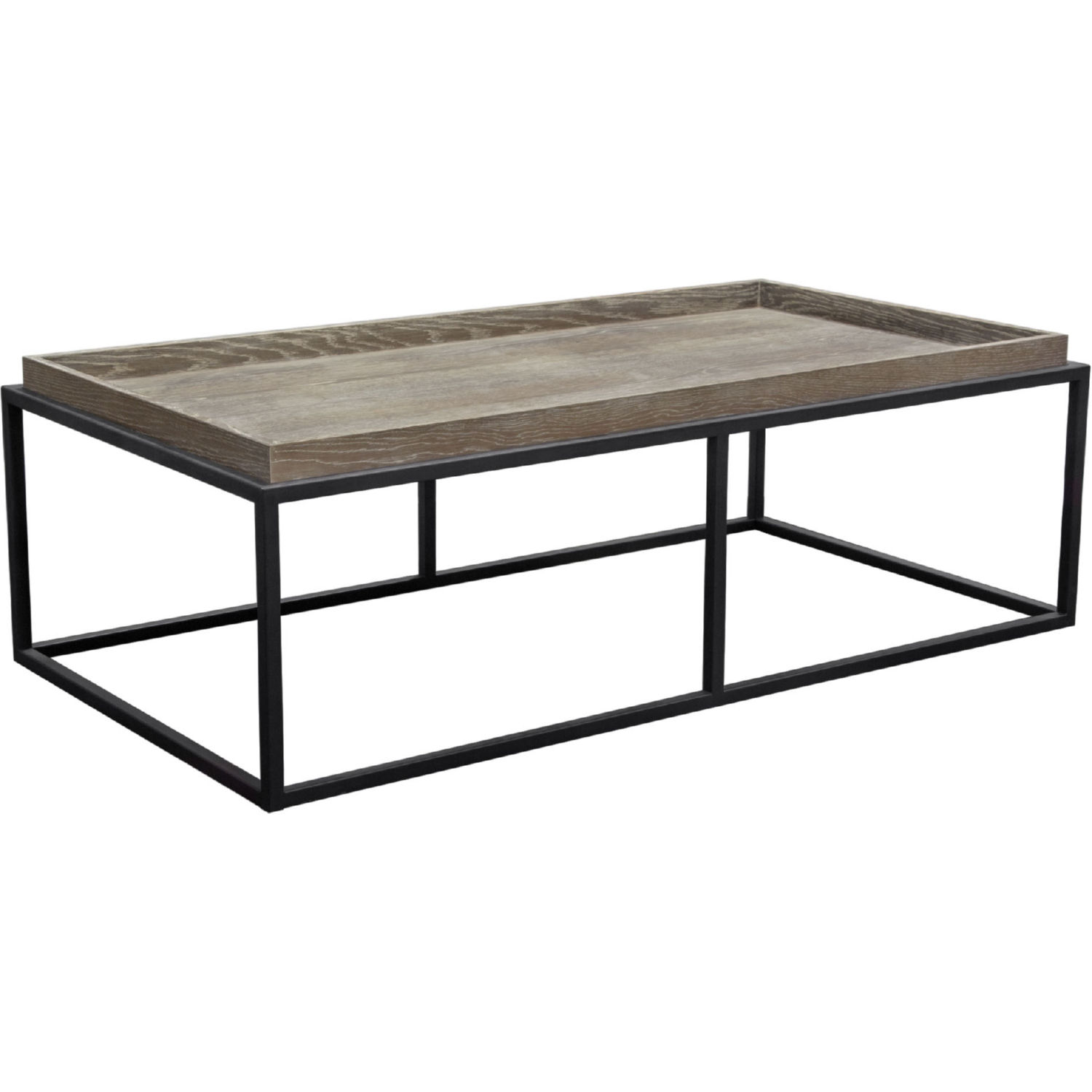 Diamond Sofa - Lex Rectangle Cocktail Table in Rustic Oak Veneer Finish Top with Black Powder Coated Metal Base