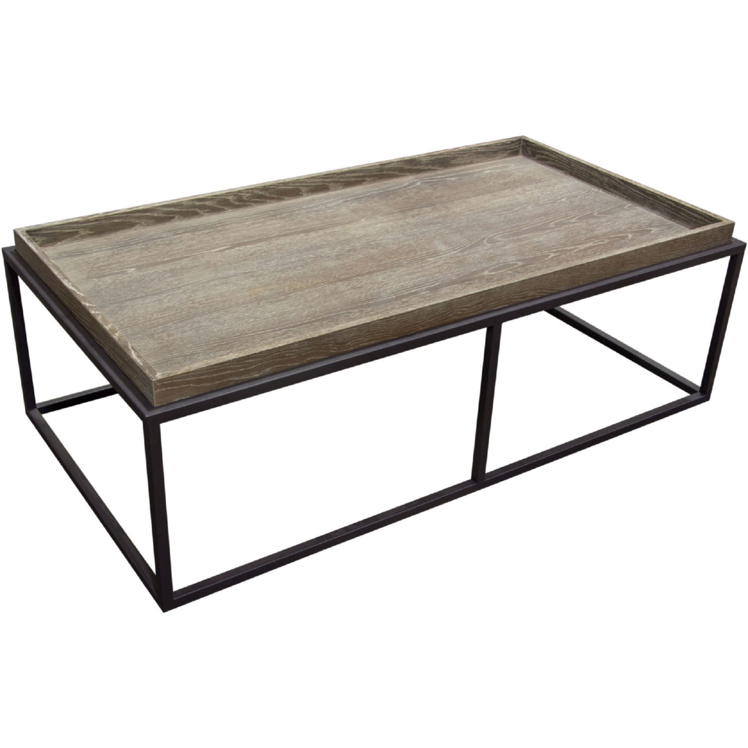 Diamond Sofa - Lex Rectangle Cocktail Table in Rustic Oak Veneer Finish Top with Black Powder Coated Metal Base