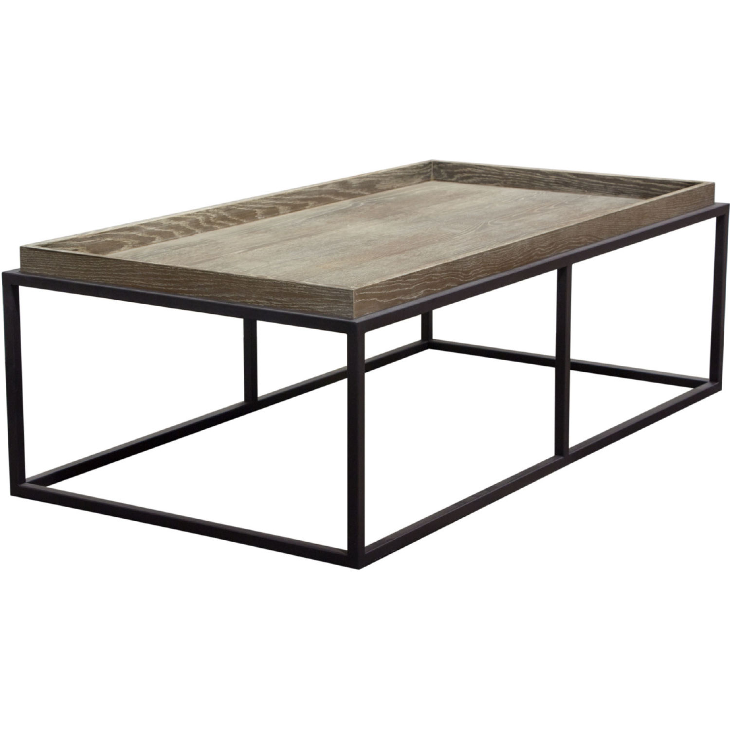 Diamond Sofa - Lex Rectangle Cocktail Table in Rustic Oak Veneer Finish Top with Black Powder Coated Metal Base